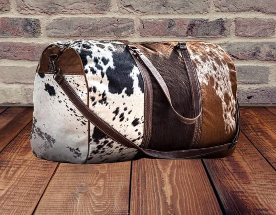 Premium Extra Large Cowhide Duffel Bag - Tricolor Leather Travel, Gym & Weekender Overnight Bag | Durable & Stylish for Business Trips, Workouts & Weekend Getaways