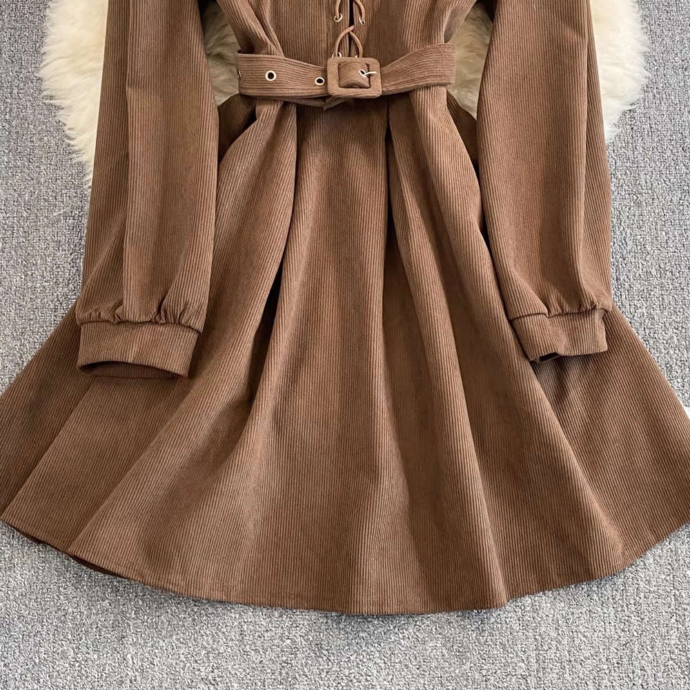 French Retro Long Sleeve A-Line Shirt Dress for Women - Vintage Style Fall Fashion - Perfect for Office, Date Night & Autumn Outings