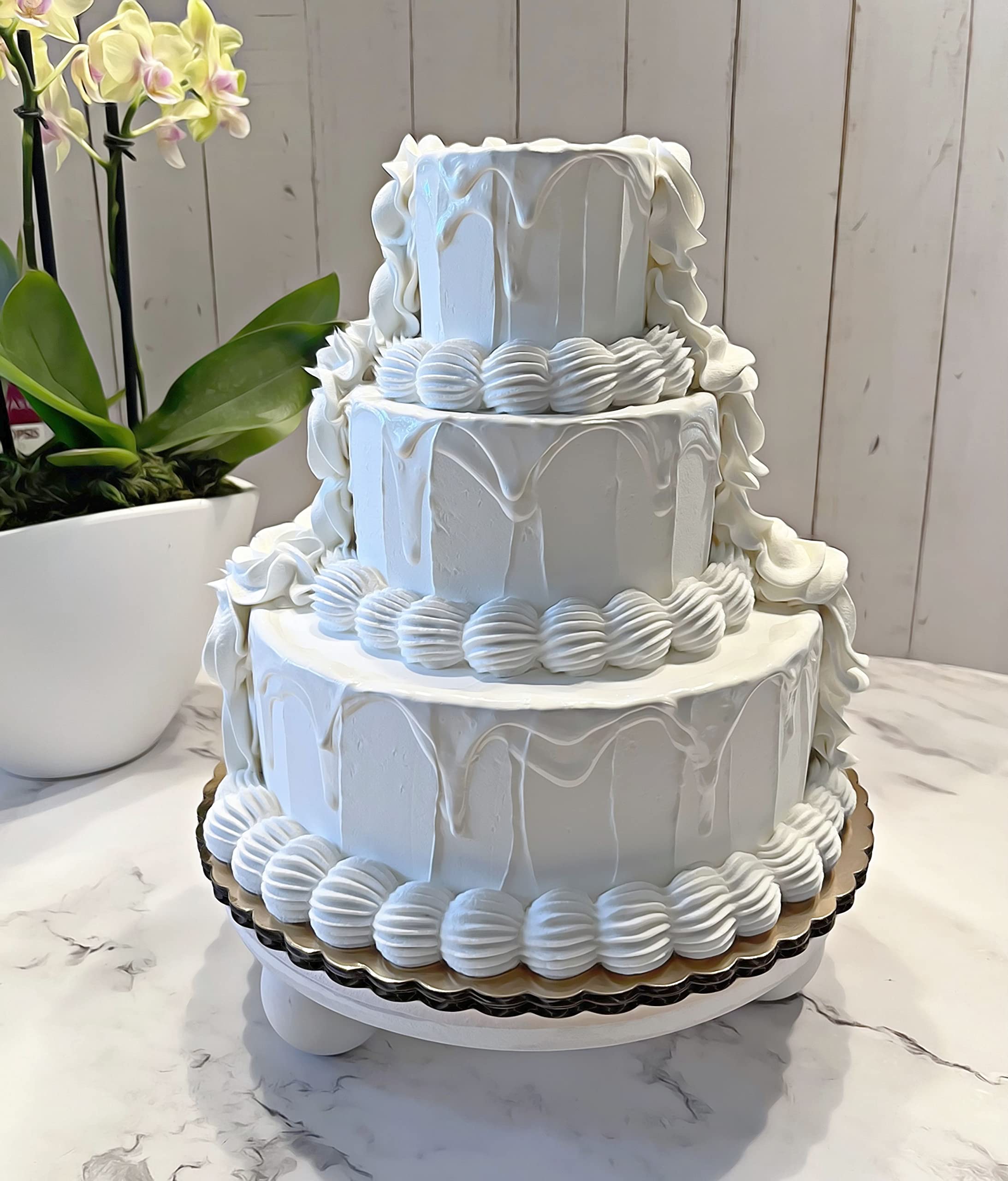 Artificial Fake Cupcakes & Cakes for Display - 3 Tier Wedding Cake Decorations - Faux Dessert Food Props for Home Kitchen & Party Decor - Perfect for Wedding Centerpieces, Birthday Displays, and Bakery Window Decor