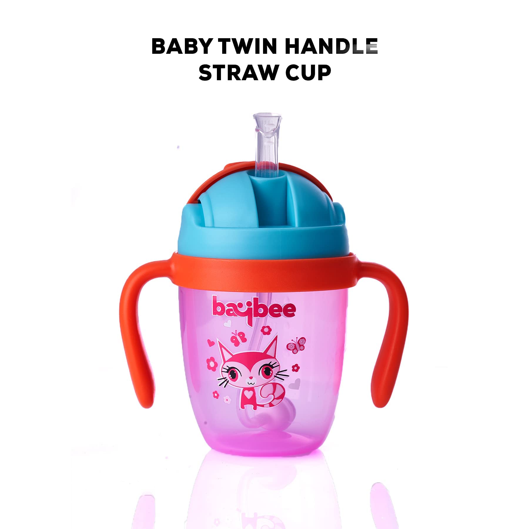 Baybee Flippo 240ML Anti-Spill Sippy Cup for Babies & Toddlers 6-36 Months - BPA Free Baby Bottle with Soft Silicone Straw - Leak Proof Training Cup for Travel, Daycare & Home Use (Pink)