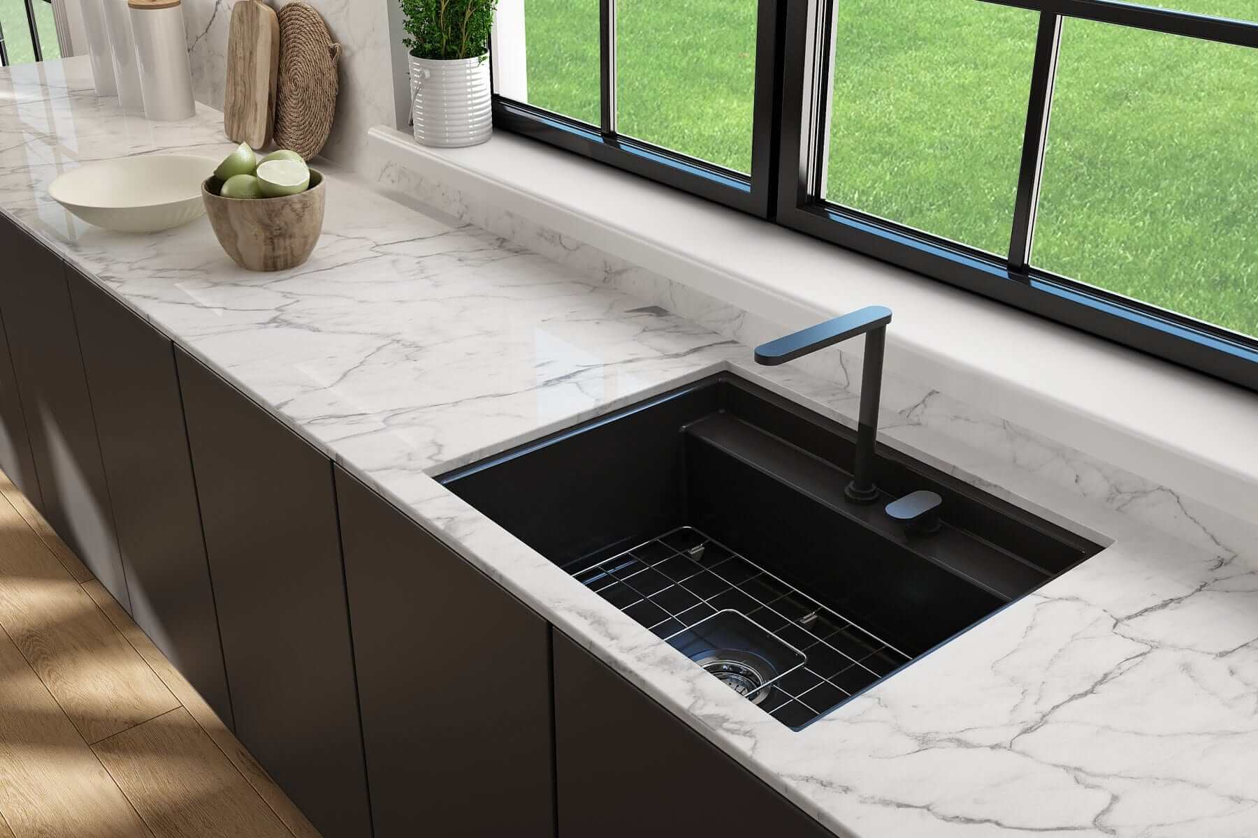 BOCCHI BAVENO UNO 27-Inch Single Bowl Stainless Steel Kitchen Sink Workstation with 2-Hole Faucet and Accessories - Perfect for Modern Kitchens and Restaurant Prep Stations