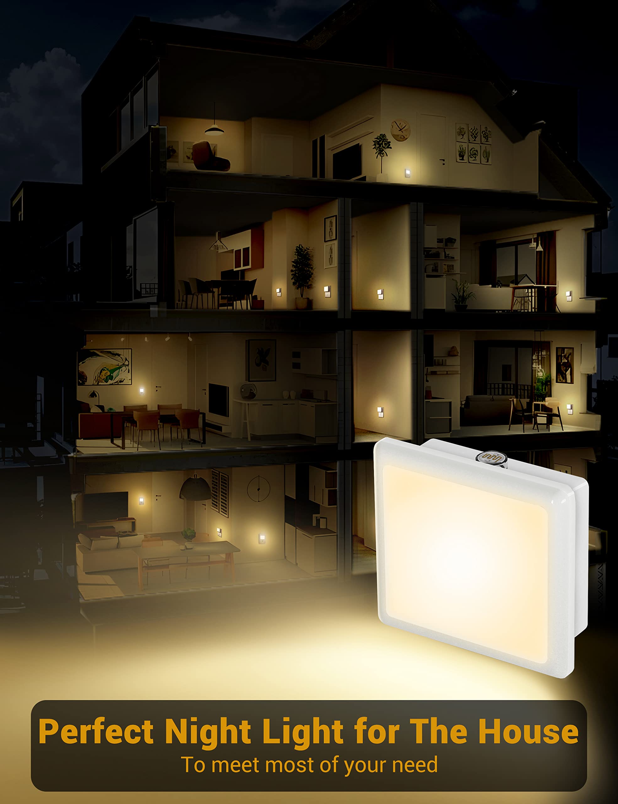 JandCase Soft White LED Night Light Plug into Wall - 2 Pack with Dusk to Dawn Sensor, 3000K Warm Light, 0.3W Energy Efficient Nightlight for Kids Room, Nursery, Bedroom, Bathroom & Hallway - Perfect for Safe Nighttime Navigation and Comfort