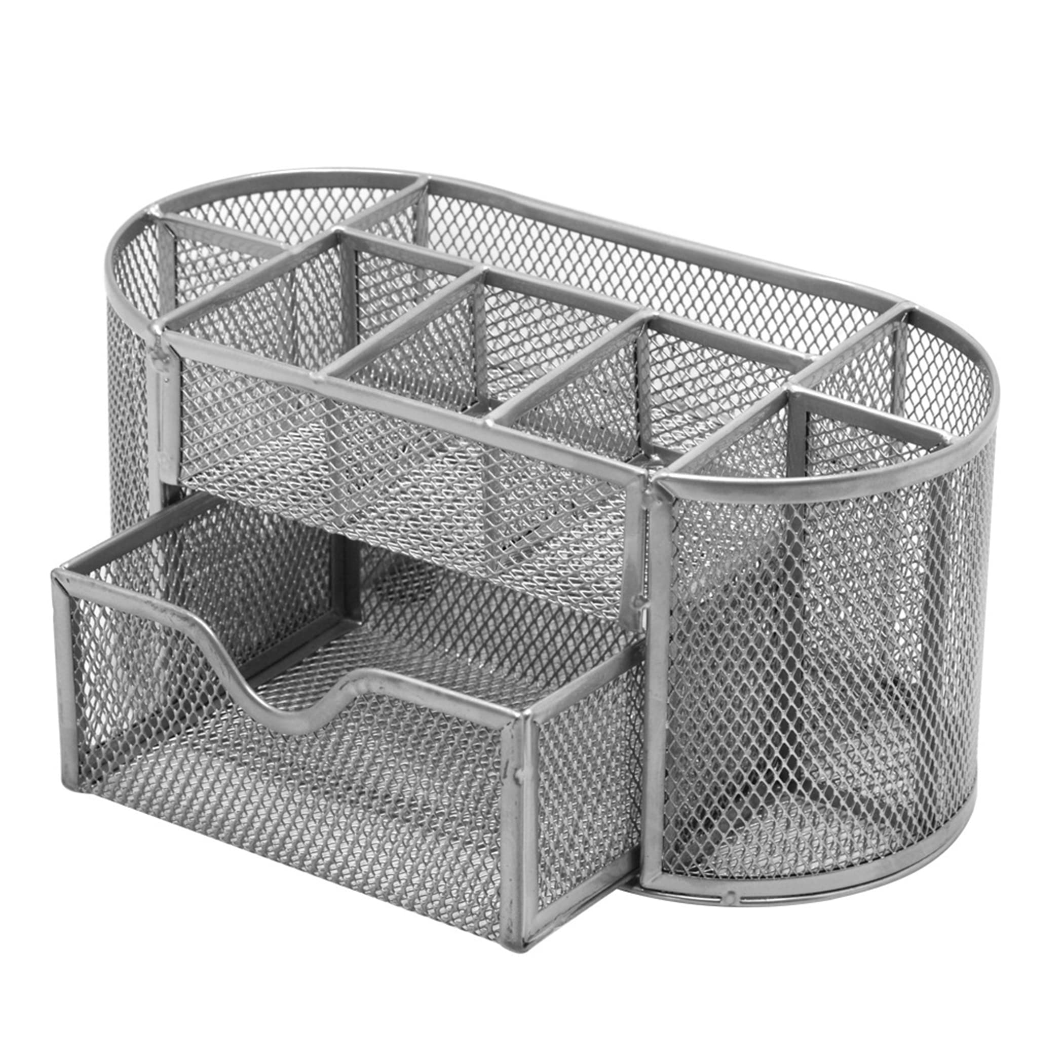 RKQOA Mesh Desk Organizer with 9 Compartments & Drawer - Metal Multifunctional Office Organizer for Pens, Stationery & Supplies | Perfect for Home Office, Workspace & School Desk Organization