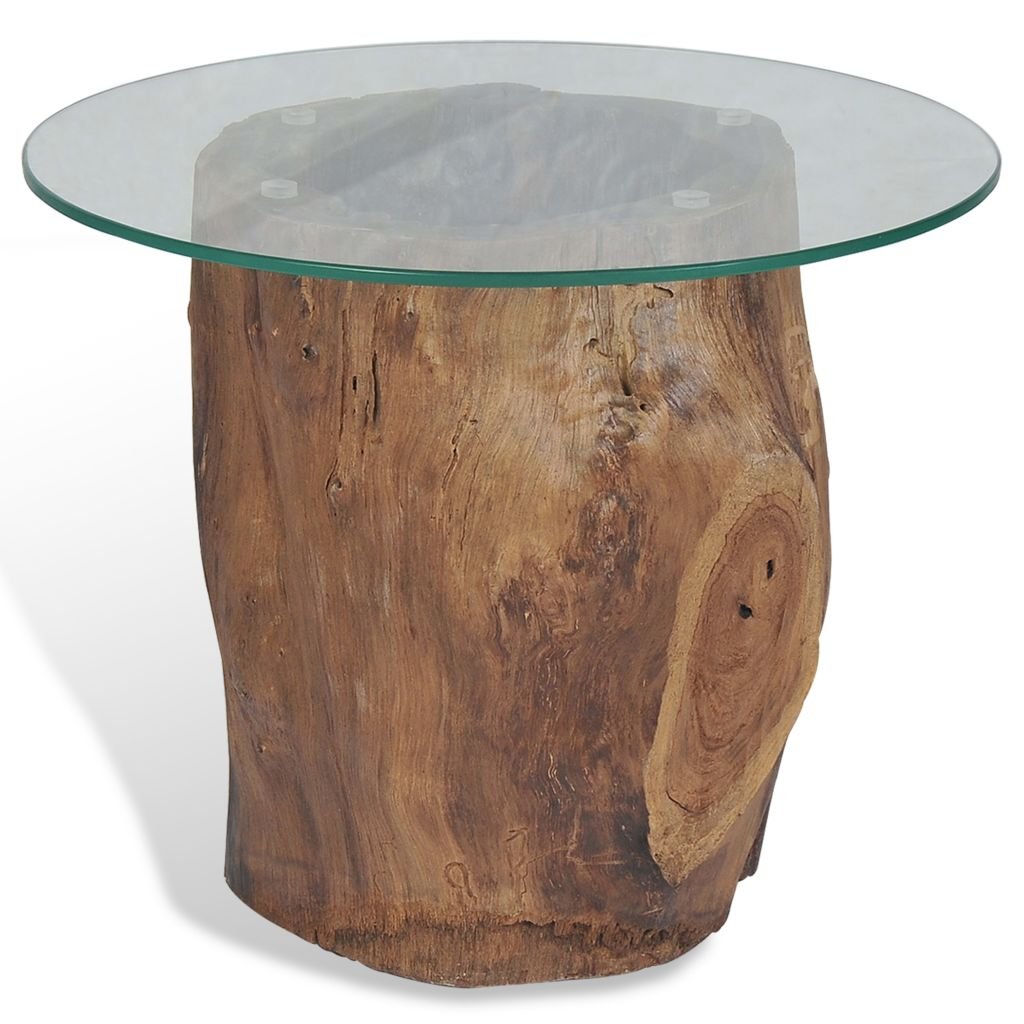 Modern Teak Glass Coffee Table 19.7x15.7 Inches - Living Room Sofa Table, TV Stand, Side Table - Fast Shipping | Perfect for Small Spaces, Apartments & Home Decor