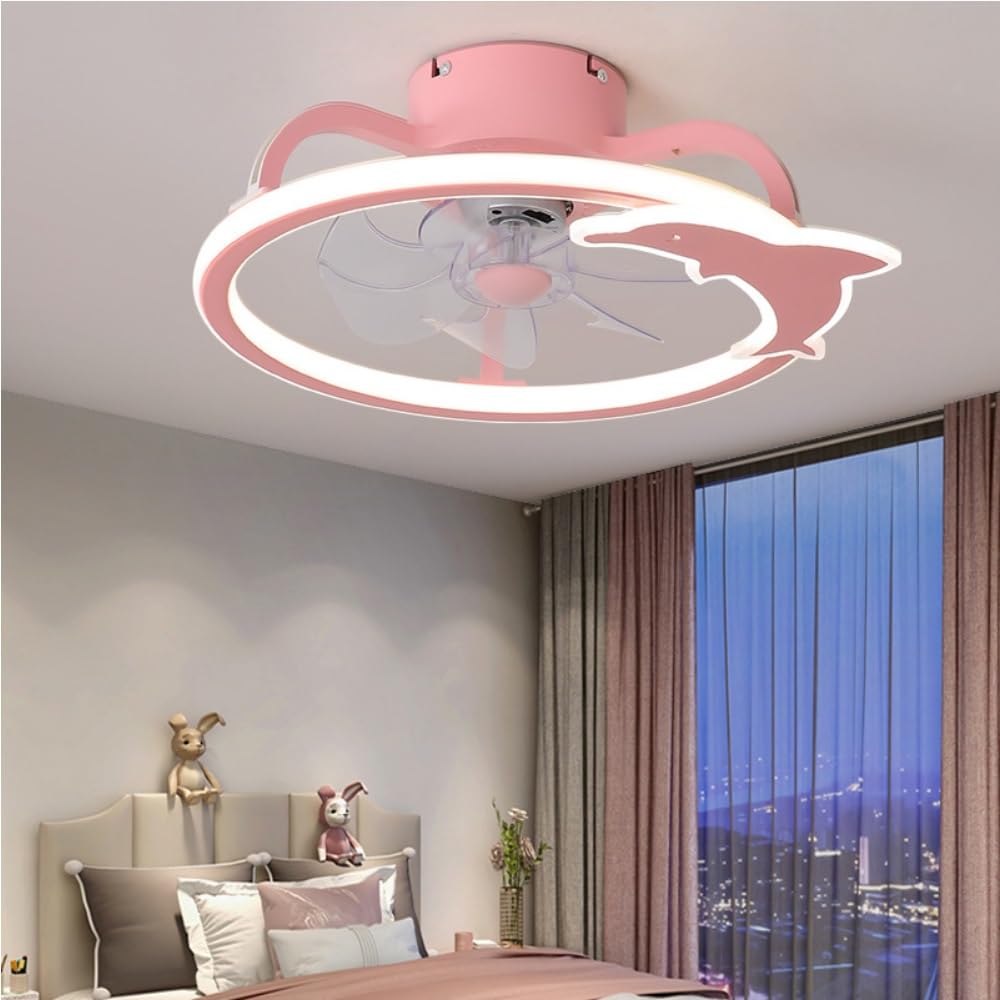Modern Pink Ceiling Fan with Light - 6 Speed Reversible LED Dimmable Ceiling Fan with Remote Control & Timer - Ultra Quiet for Bedroom, Nursery, Kindergarten, Living Room & Office