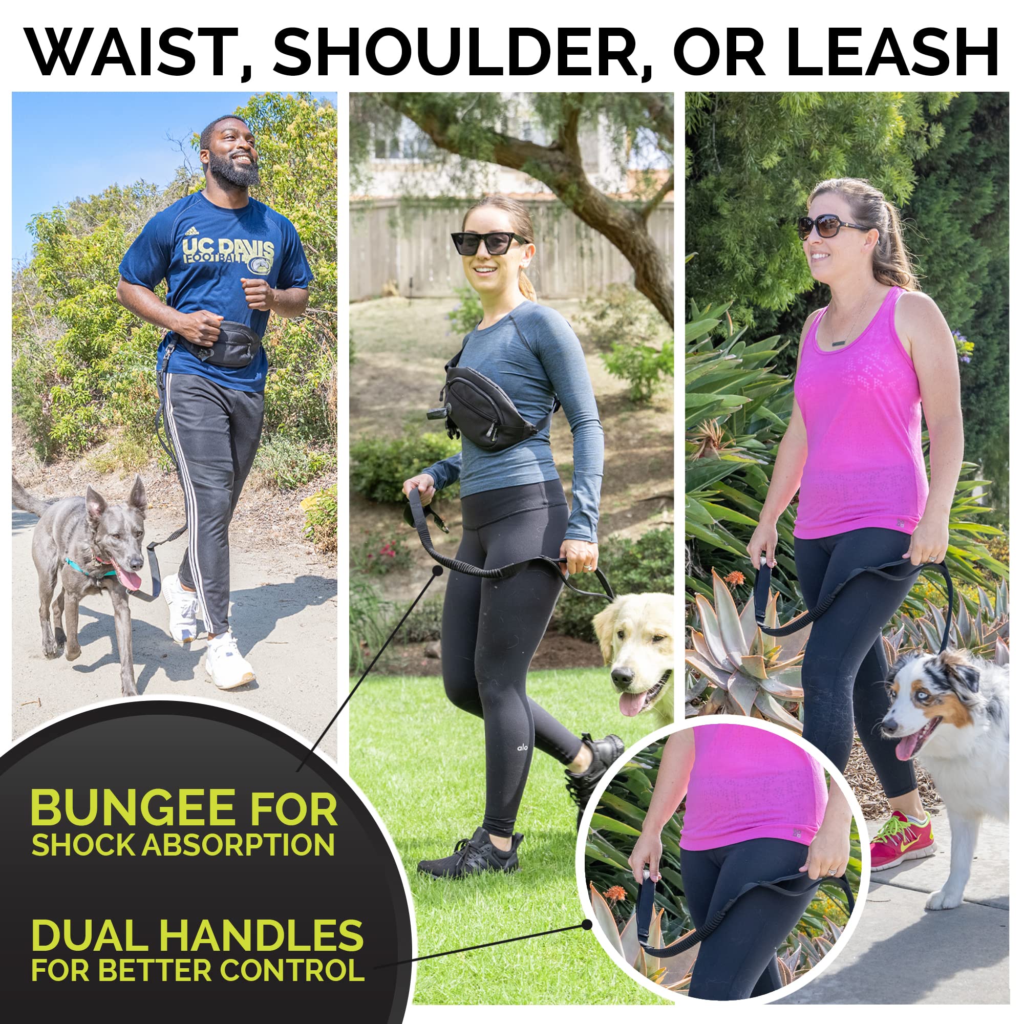 Hands Free Dog Leash with Waist Pack - Adjustable Nylon Leash for Small, Medium & Large Dogs - Perfect for Walking, Jogging, Running & Training - Wear on Waist or Shoulder for Outdoor Activities, Hiking & Daily Exercise