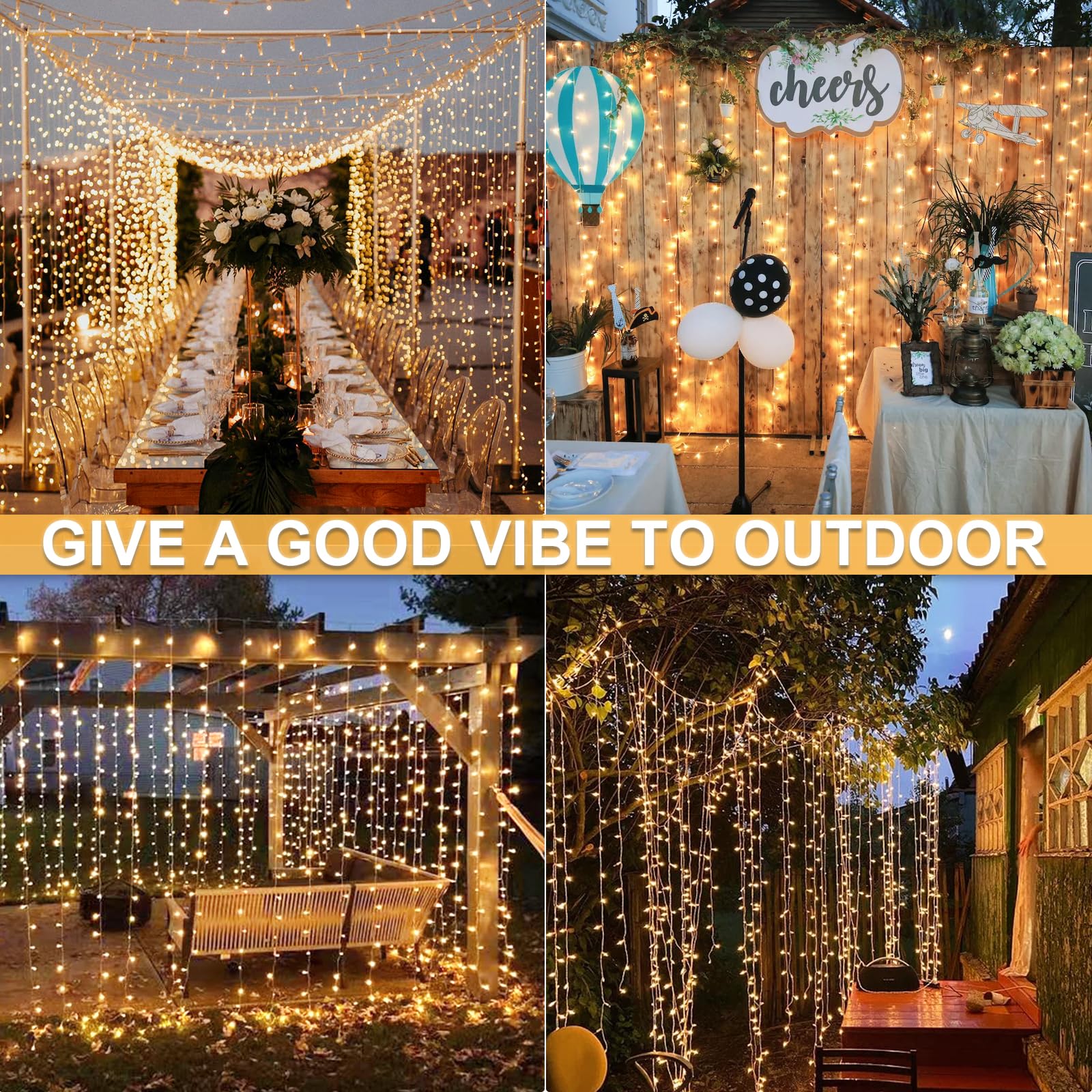 JMEXSUSS 300 LED Remote Control Christmas Fairy Curtain Lights - Indoor/Outdoor Waterproof String Lights for Window, Wall, Bedroom, Wedding & Party Decor (Warm White) - Perfect for Holiday, Backdrop & Home Decoration