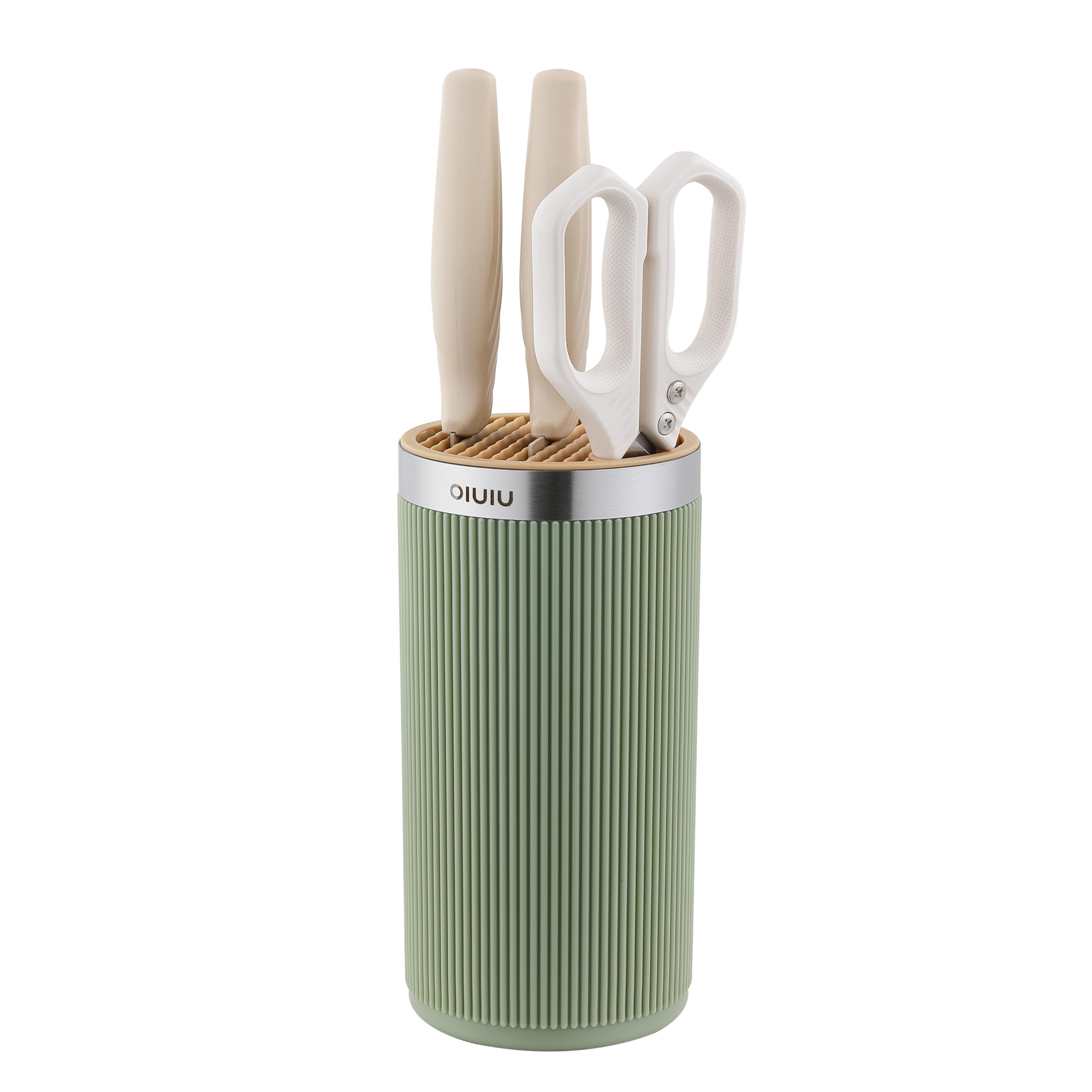 OLULU Universal Round Knife Block Holder - Spacious Knife Storage Organizer Stand for Kitchen Countertops | Stylish Green & Yellow | Space Saving Design for Chefs & Home Cooks | Perfect for Knife Organization & Kitchen Decor