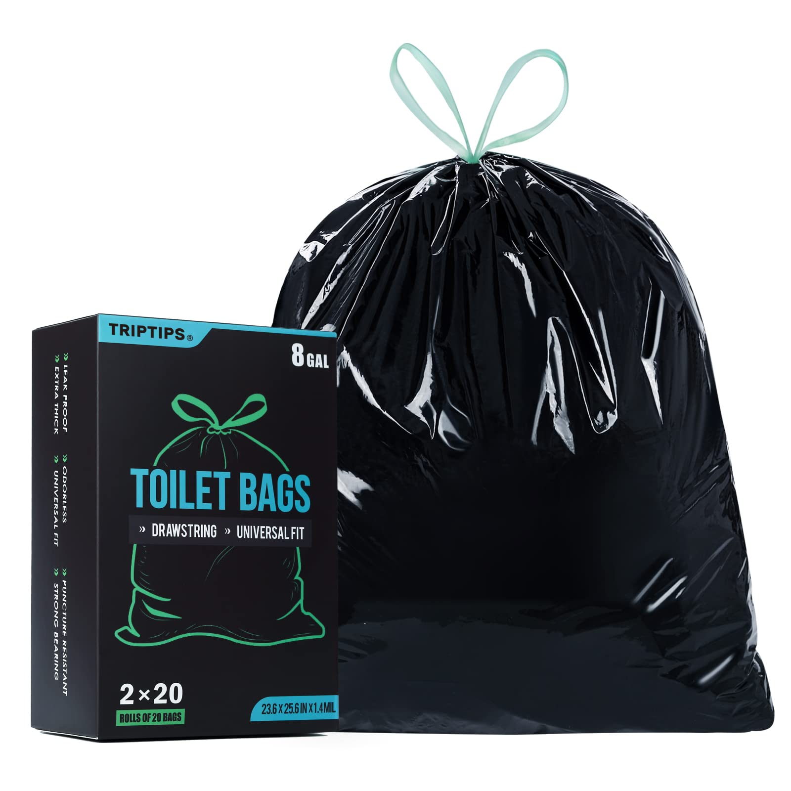 TRIPTIPS 8 Gallon Portable Toilet Bags with Drawstring - Leak-Proof Camping Toilet Waste Liners | Ideal for Outdoor Adventures, Camping, Hiking, RV Trips & Emergency Preparedness