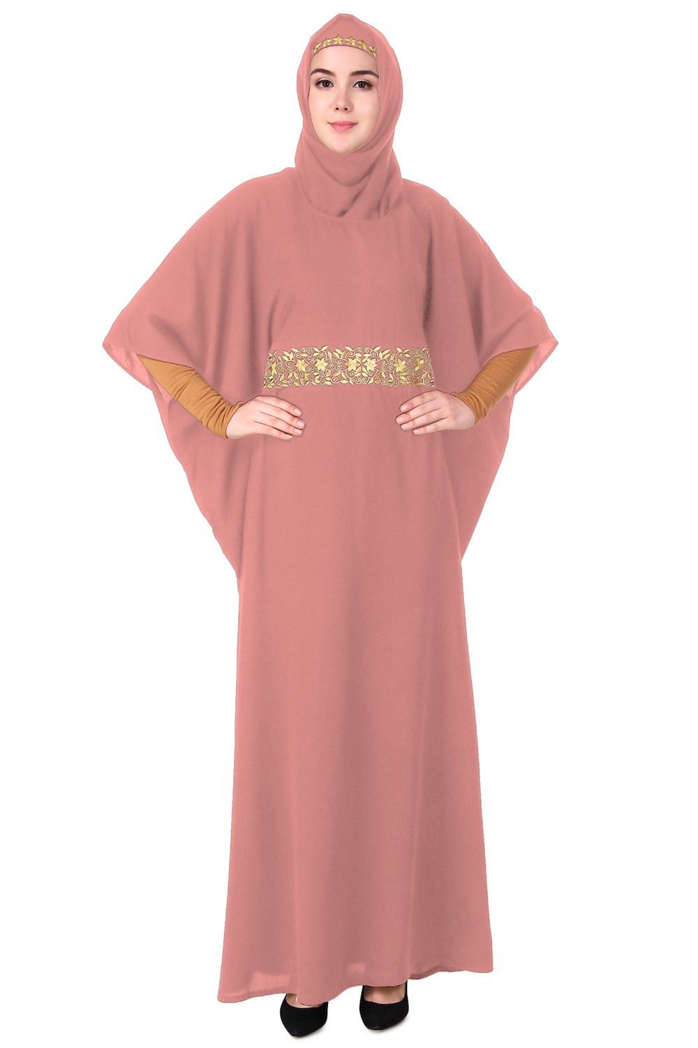 Floral Embroidered Waist Design Kaftan Dress for Women - Boho Chic Beach Cover Up, Summer Vacation Outfit, Poolside Lounge Wear