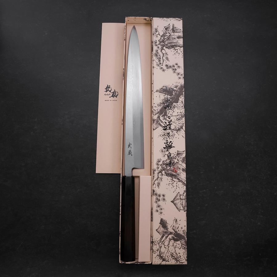 Premium Yanagiba Sushi Knife - Blue Steel #2 Suminagashi Blade with Buffalo Ebony Handle - 300mm Professional Japanese Kitchen Knife for Sushi Chefs & Home Cooks - Perfect for Slicing Raw Fish, Sashimi & Delicate Ingredients