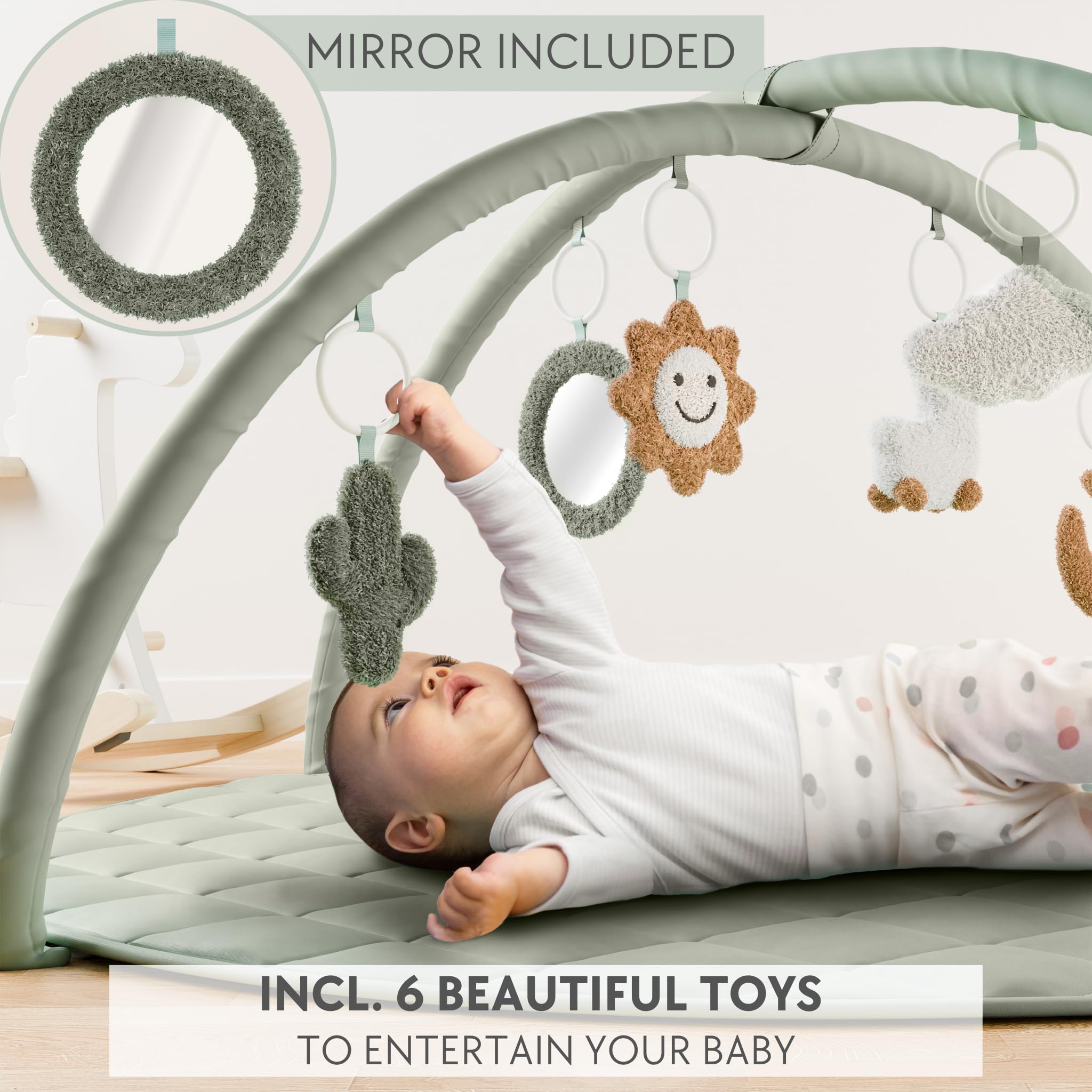 Soft Cotton Baby Play Gym & Tummy Time Mat with 6 Cute Toys - Perfect Activity Mat for Infants & Toddlers - Stylish Nursery Playmat for Boys & Girls - Ideal for Crawling, Sensory Play & Early Development