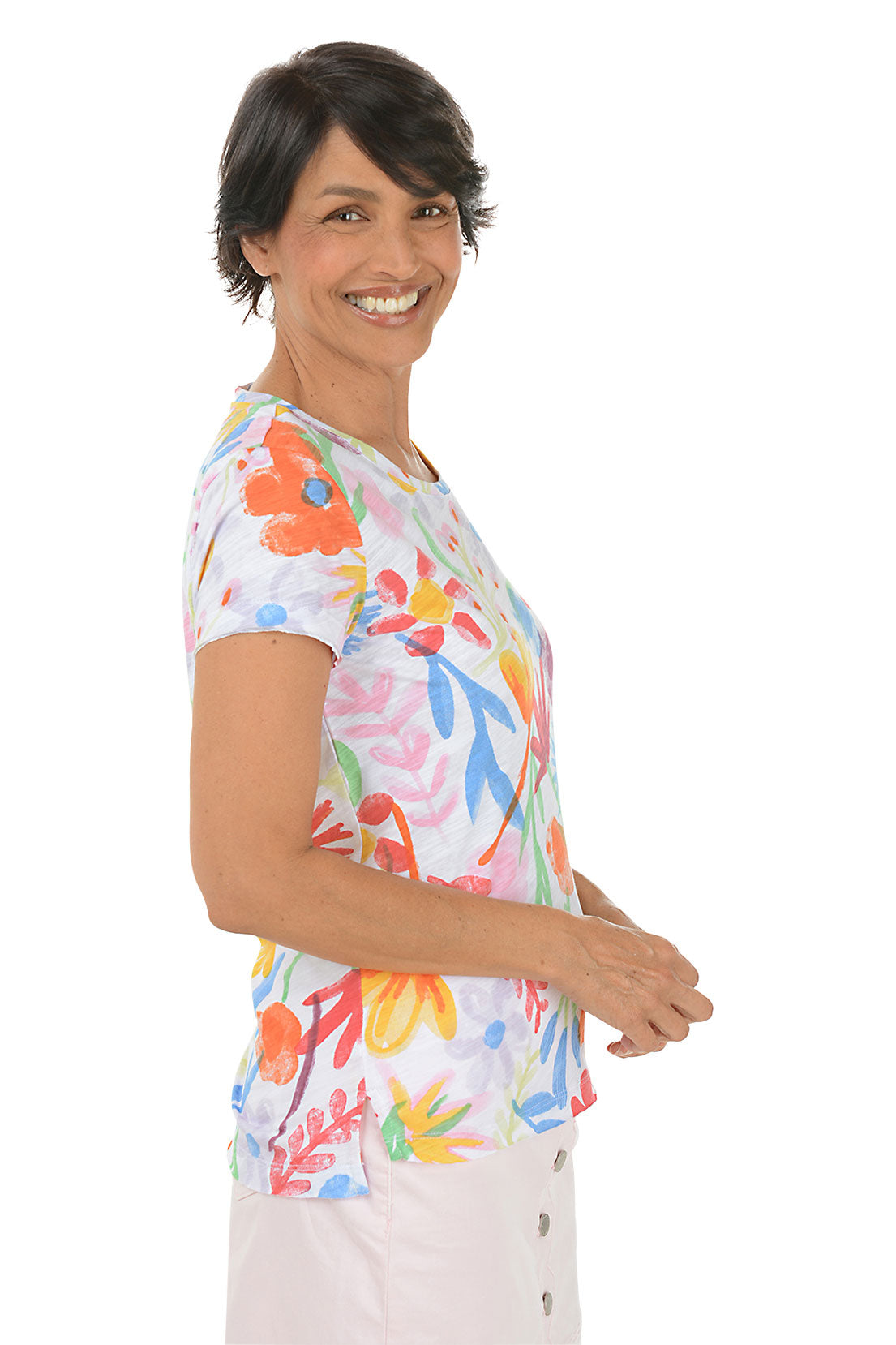 Floral Explosion Cotton T-Shirt for Women - Soft & Comfortable Casual Tee - Perfect for Summer Outfits, Beach Days & Weekend Wear