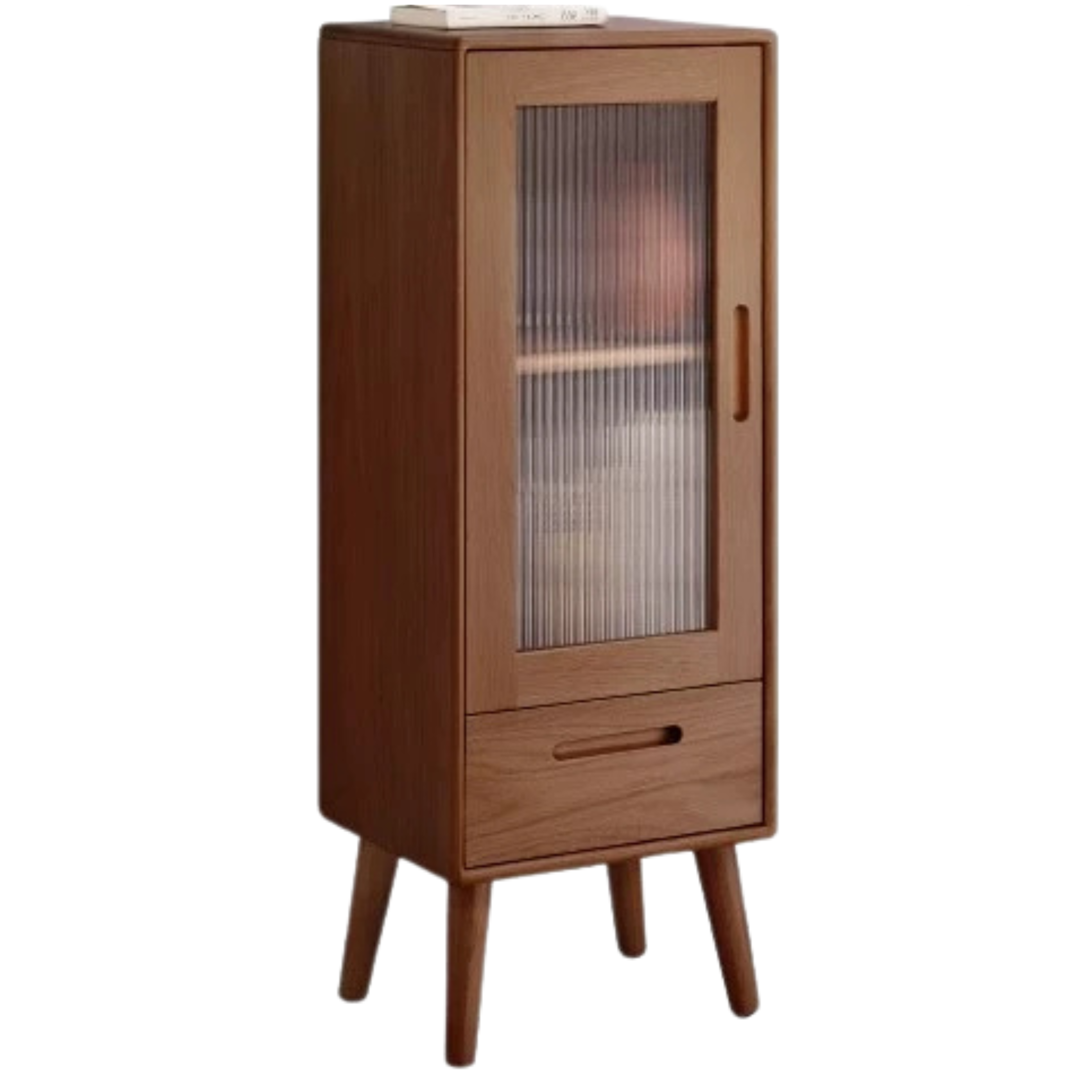 Solid Oak Wood Glass Door Display Cabinet - Stylish Storage for Living Room, Bedroom, or Office