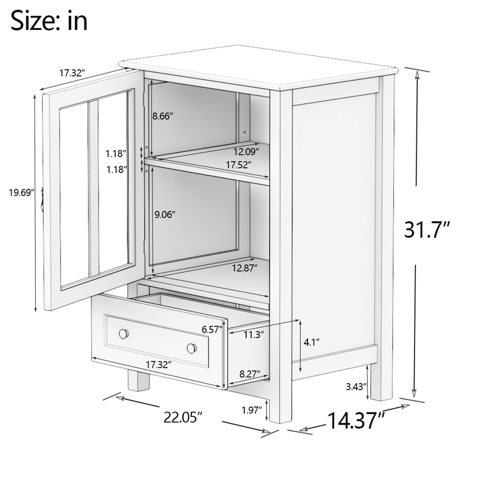 Modern Kitchen Storage Cabinet with Glass Door & Shelves - Wood Buffet Cabinet for Dining Room & Kitchen Organization | Perfect for Small Spaces, Apartment Living & Home Decor