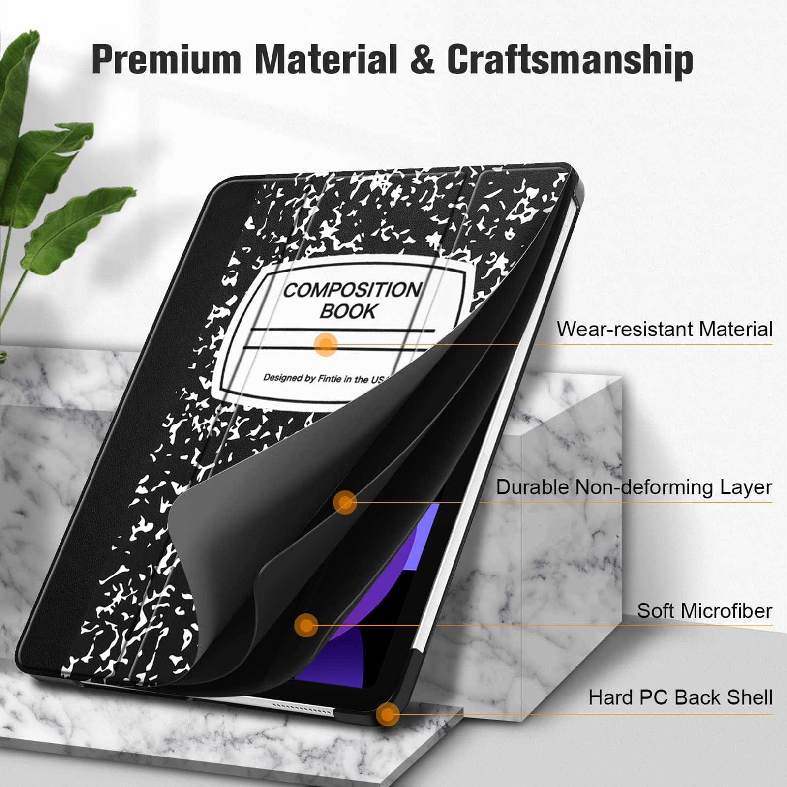 Fintie SlimShell Hard Protective Case for iPad Air 11-inch (M3 2025/M2 2024) & 10.9-inch (5th Gen 2022/4th Gen 2020) - Lightweight iPad Cover with Apple Pencil Holder, Composition Book Design | Perfect for Work, School & Travel