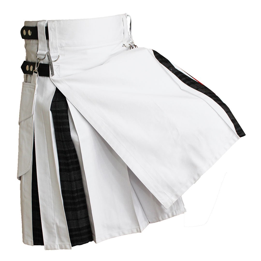 Hybrid Kilt in White with Tartan Pattern - Perfect for Scottish Weddings, Renaissance Fairs & Celtic Festivals