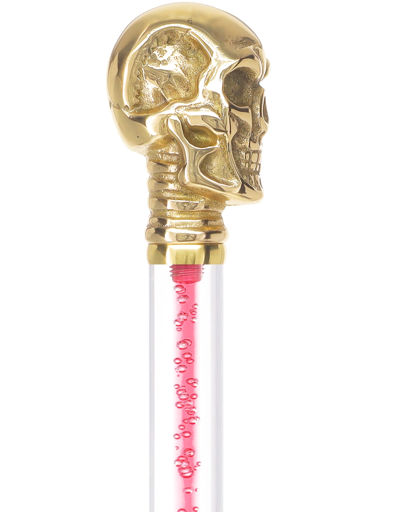 Elegant Brass Skull Walking Cane with Color Crystal Handle & Invisible Acrylic Shaft - Gothic Fashion Accessory for Men & Women - Perfect for Costume Parties, Halloween, and Unique Style Statements