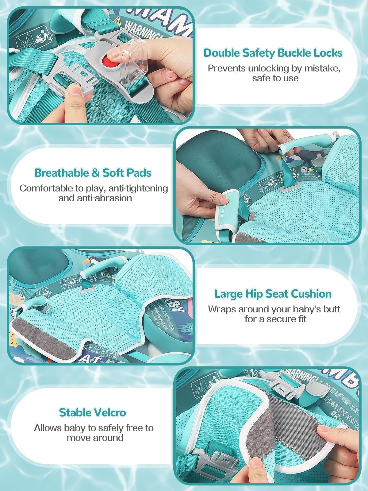 **Mambobaby Baby Pool Float with Canopy & Tile – Non-Inflatable Infant Swim Trainer Ring for Toddlers 3-24 Months – Adjustable Strap for Boys & Girls – Perfect for Beach, Pool & Water Play**