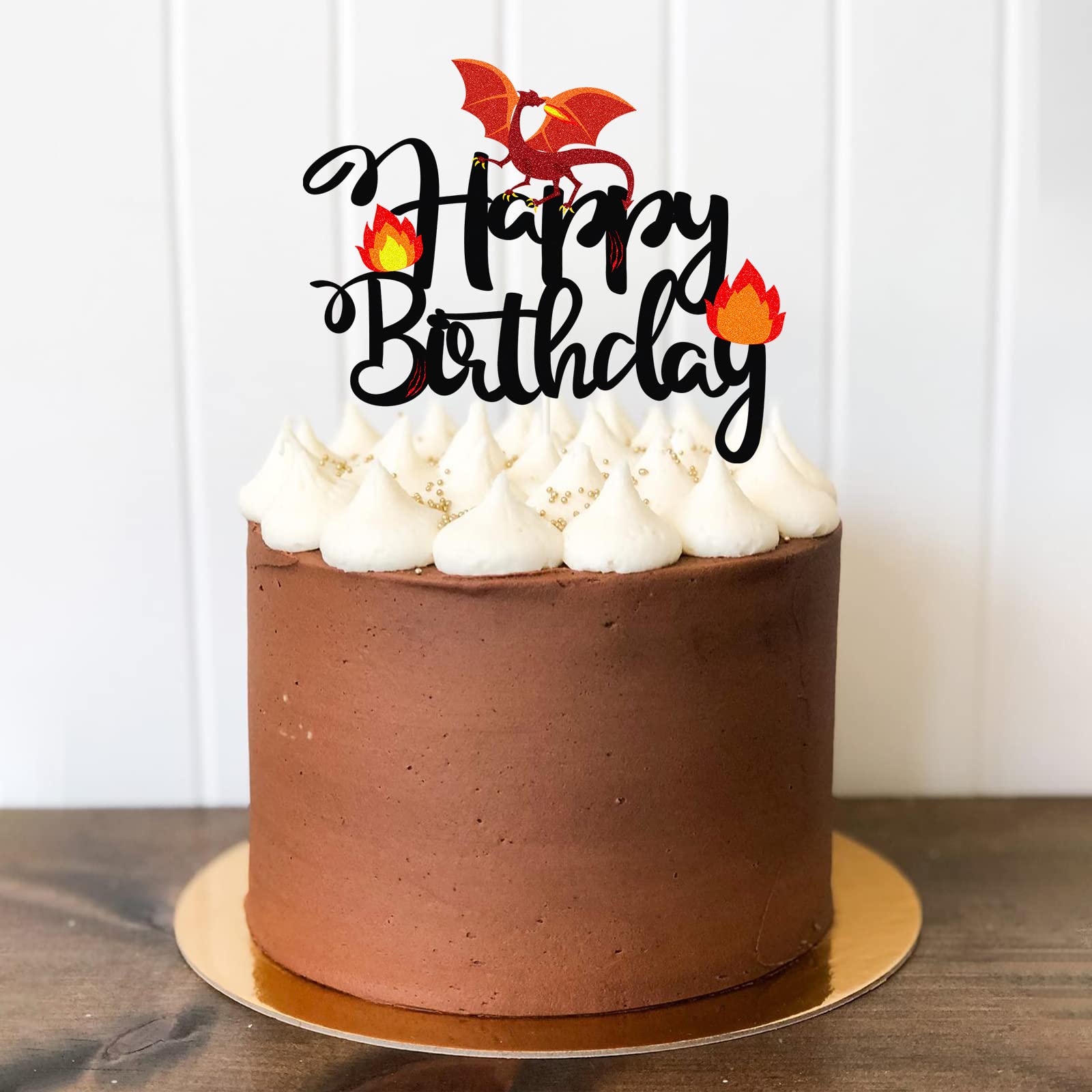 Black Glitter Dragon Happy Birthday Cake Topper - Dragon Knight Theme Party Decor for Kids (Boys & Girls) - Birthday Cake Decoration Supplies for Fantasy Themed Parties & Medieval Celebrations