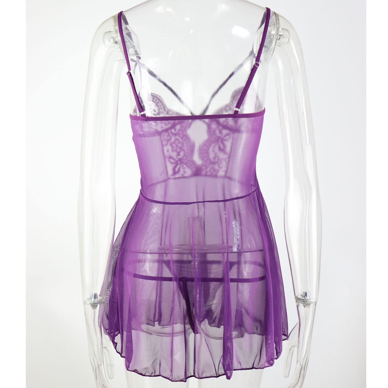 Sexy Lace Chemise Nightgown for Women - Sheer See-Through Strappy Hollow Out Lingerie Dress with Thong | Perfect for Valentine's Day, Honeymoon & Romantic Nights