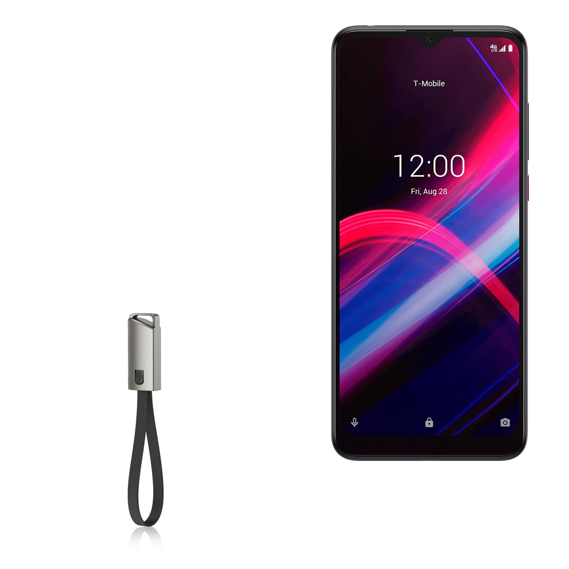 T-Mobile REVVL 4+ USB Type-C Charging Cable - 8 Inch Keychain USB-C to USB-A Fast Charger Cord with Key Ring - Jet Black - Perfect for Travel, Office & On-the-Go Charging
