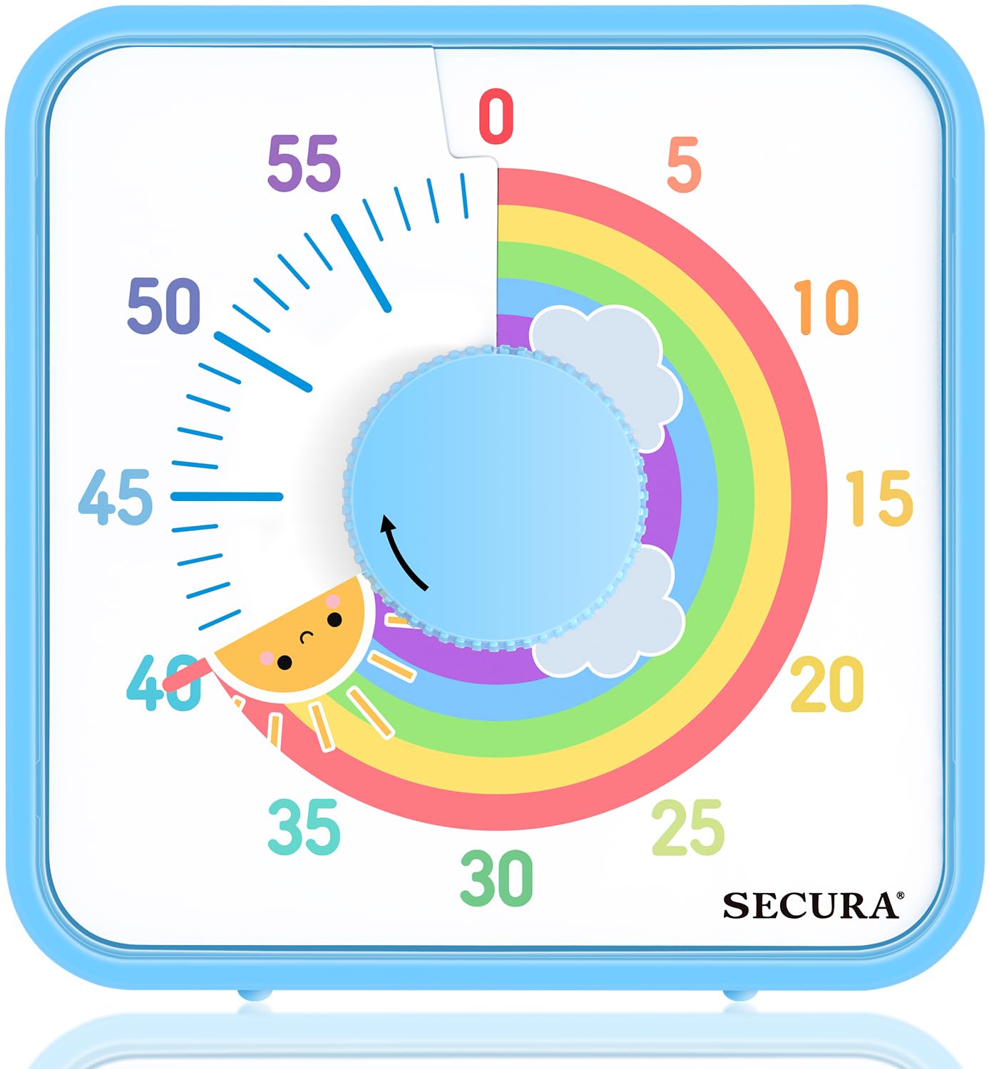 Secura 60-Minute Visual Timer - 7.5 Inch Magnetic Countdown Clock with Rainbow Design for Classroom, Kitchen, Office & Home Use - Durable Mechanical Timer with Magnetic Backing (Blue & Sun) - Perfect for Time Management, Cooking, Teaching & Productivity Tasks