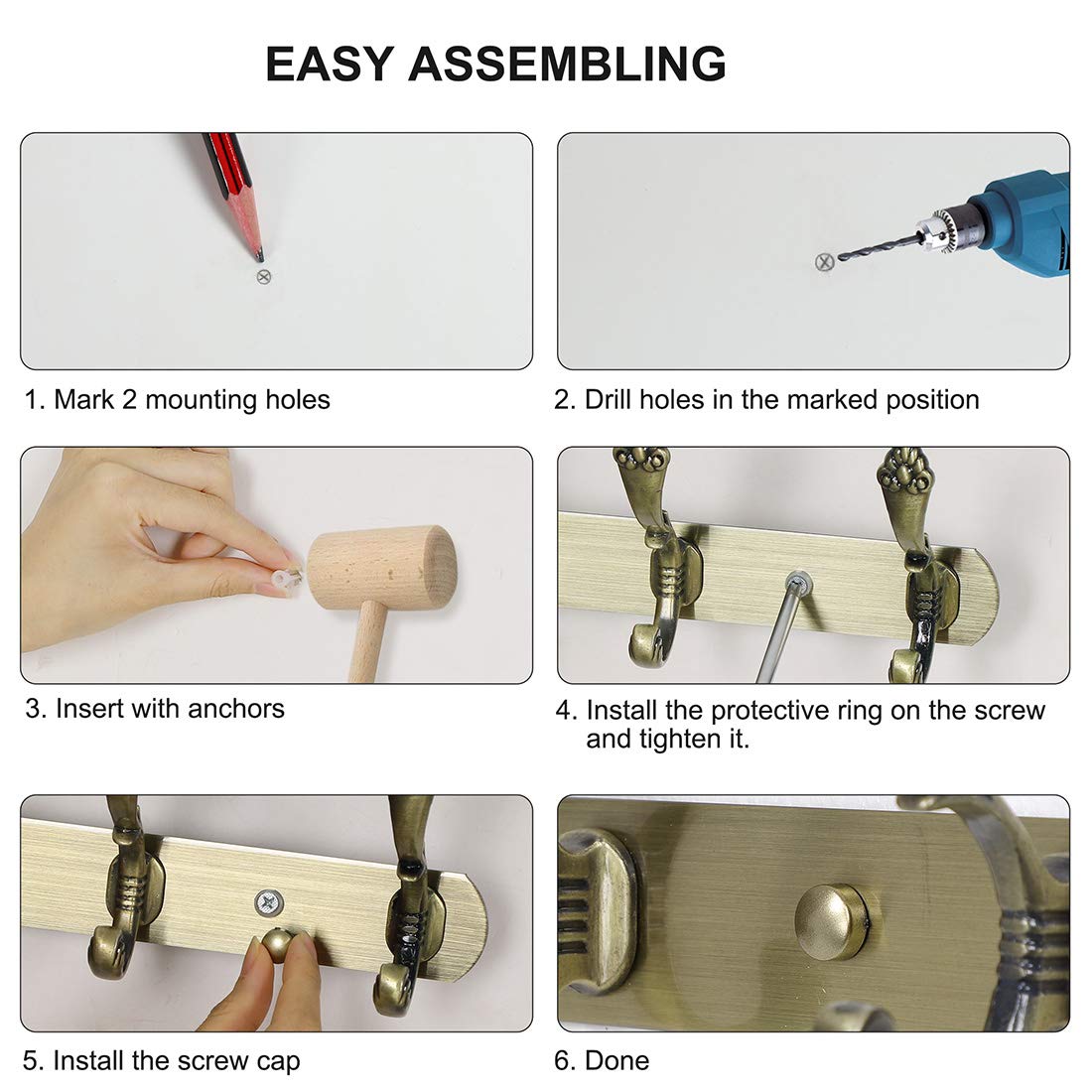 Stainless Steel Coat Hook Rail - 3 Hooks for Bathroom & Closet