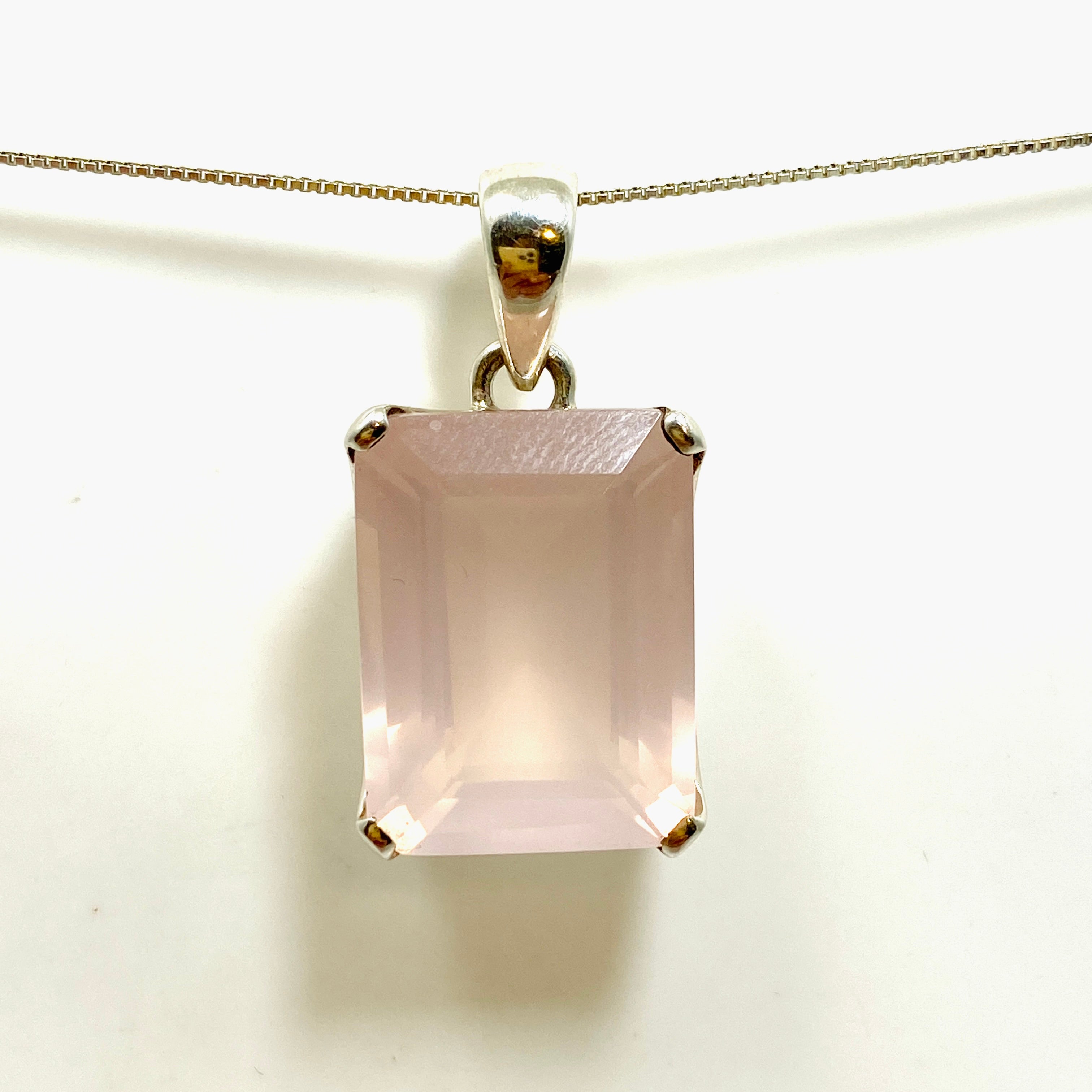 Rose Quartz Rectangular Faceted Pendant Necklace - Natural Healing Stone Jewelry for Women - Perfect for Meditation, Yoga & Spiritual Gifts