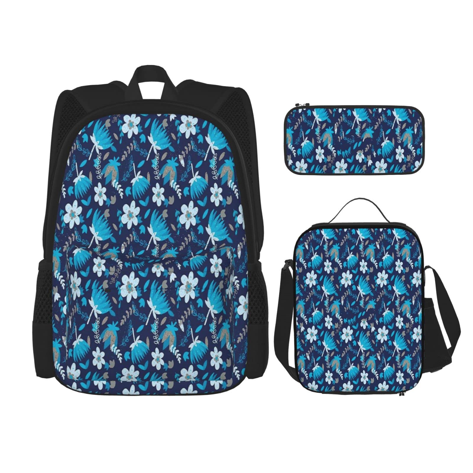 Stylish 3-Piece Backpack Set for School - Insulated Lunch Bag & Small Pencil Case in Turquoise Blue | Perfect for Students, Work Commute & Travel