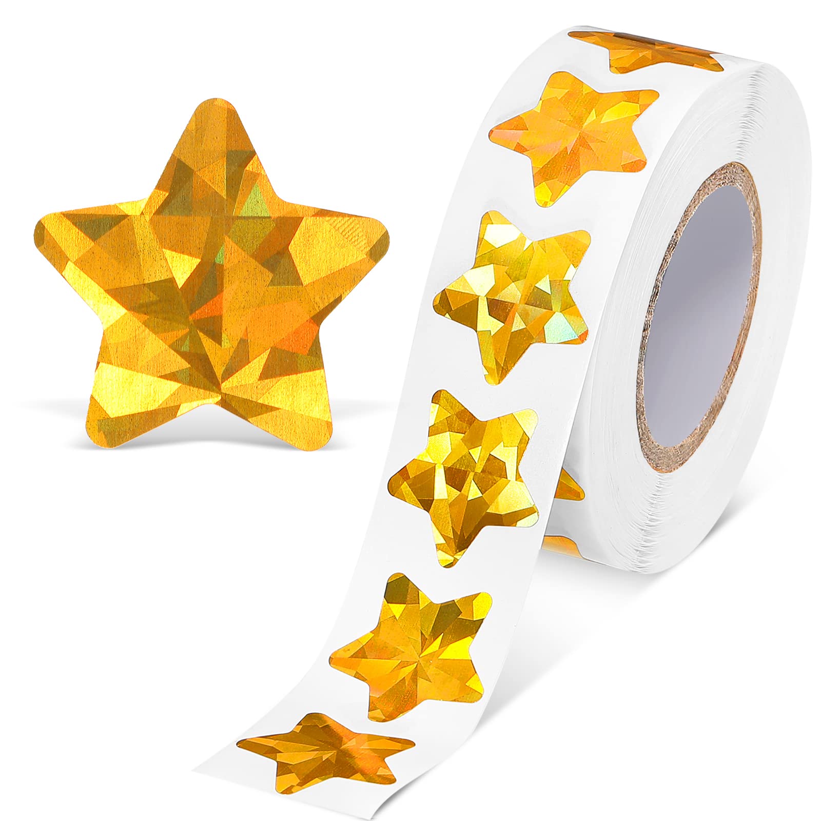 1000 Pcs Holographic Gold Star Stickers 1 Inch - Self Adhesive Foil Star Stickers Roll - Metallic Glitter Stars for Teachers, Students, Behavior Charts, Planners & DIY Crafts - Perfect for Classroom Rewards, Scrapbooking & Decoration Projects