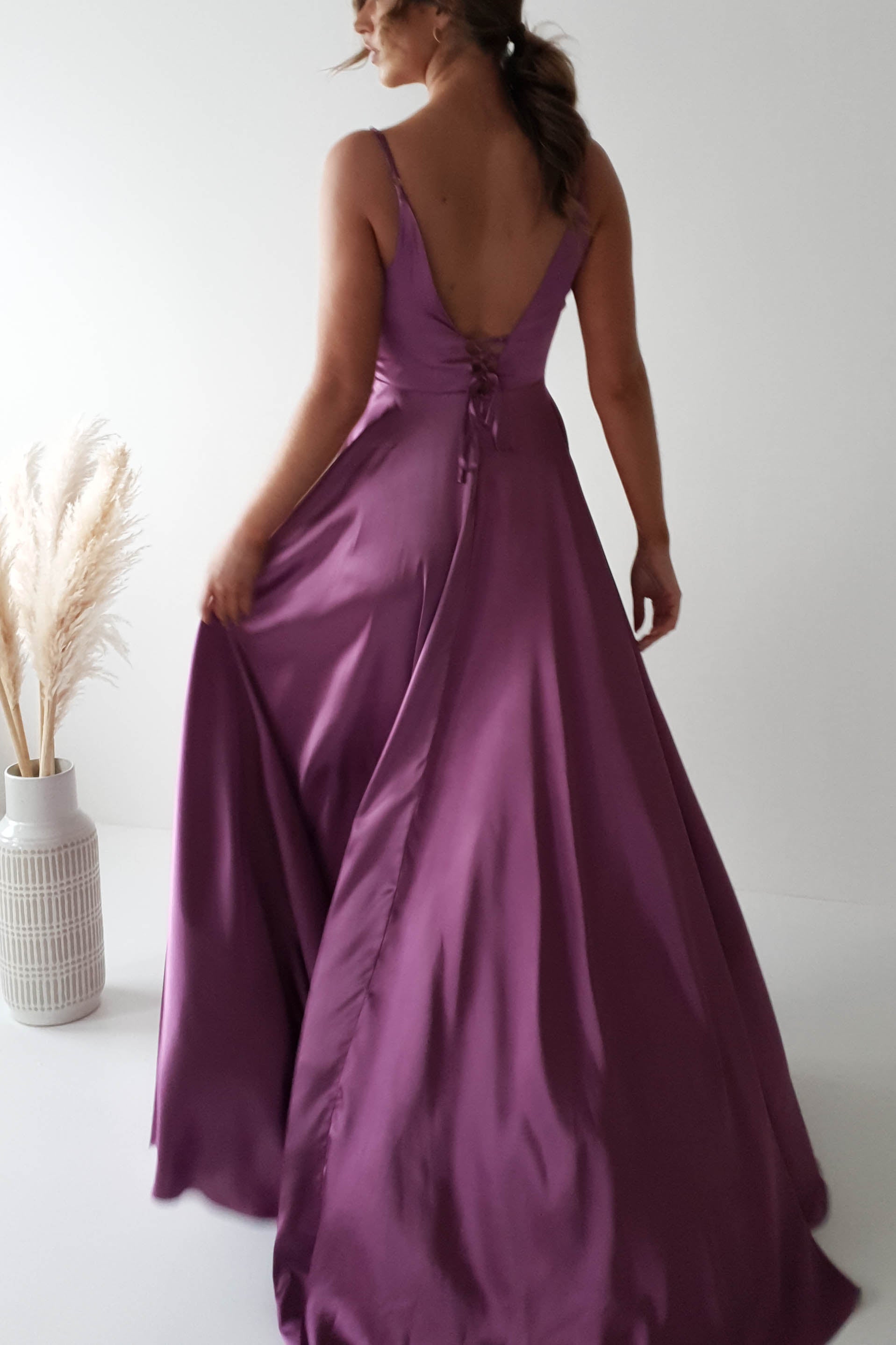 Velia Satin Maxi Gown - Elegant Violet Evening Dress for Women | Perfect for Weddings, Prom, Gala & Formal Events
