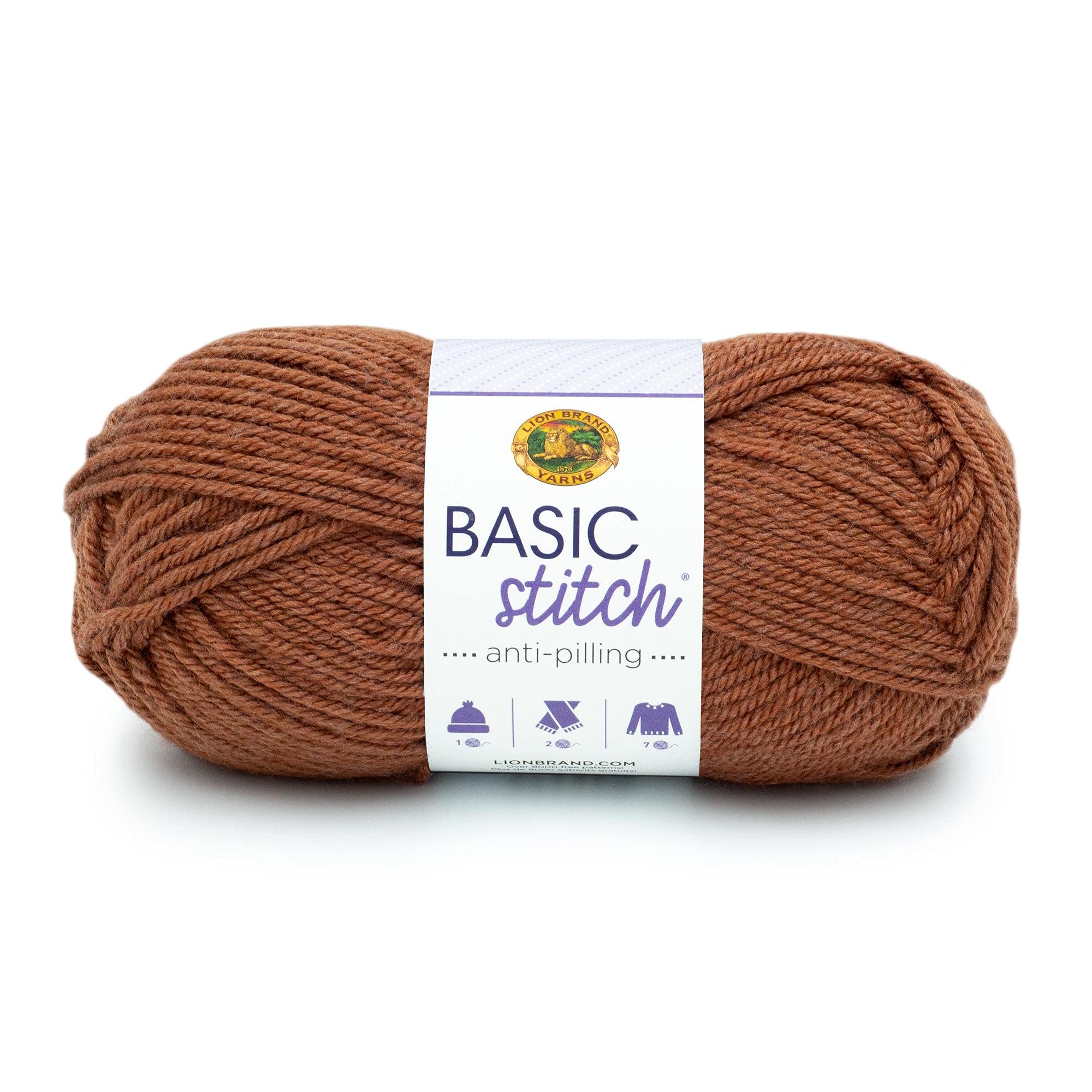 Lion Brand Yarn Basic Stitch Anti-Pilling Knitting & Crochet Yarn - 1 Pack Russet Heather - Soft DIY Yarn for Scarves, Blankets & Baby Clothes