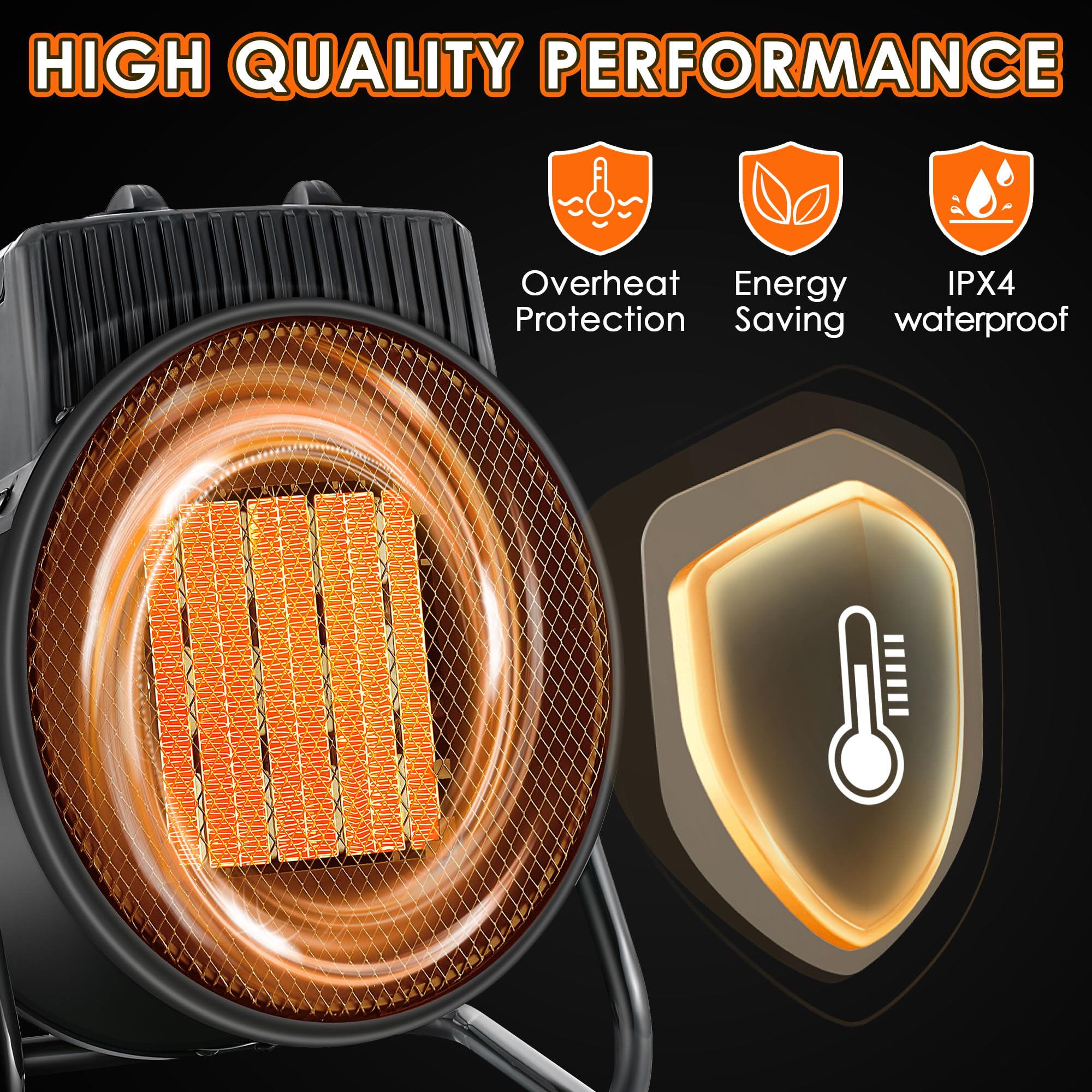 1500W Electric Space Heater for Indoor & Outdoor Use - Fast Heating Portable Heater with 90° Adjustable Angle - Perfect for Garage, Greenhouse, Tent, Office & Home (Winter Warmth Solution)