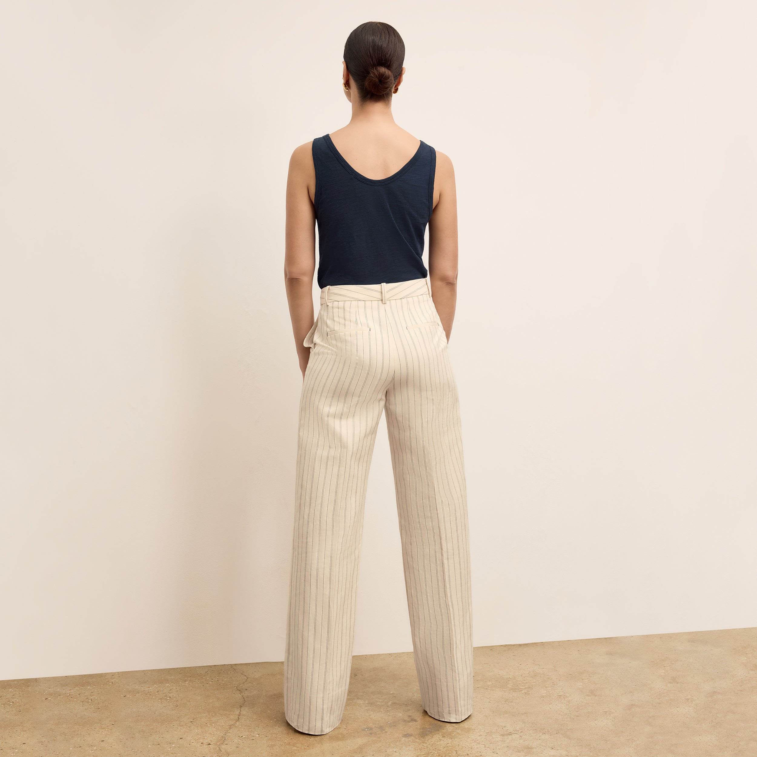 Tinsley Wide Leg Pants for Women - Breeze Stripe Pattern in Ecru & Navy - Comfortable High Waist Trousers for Office, Travel & Casual Wear