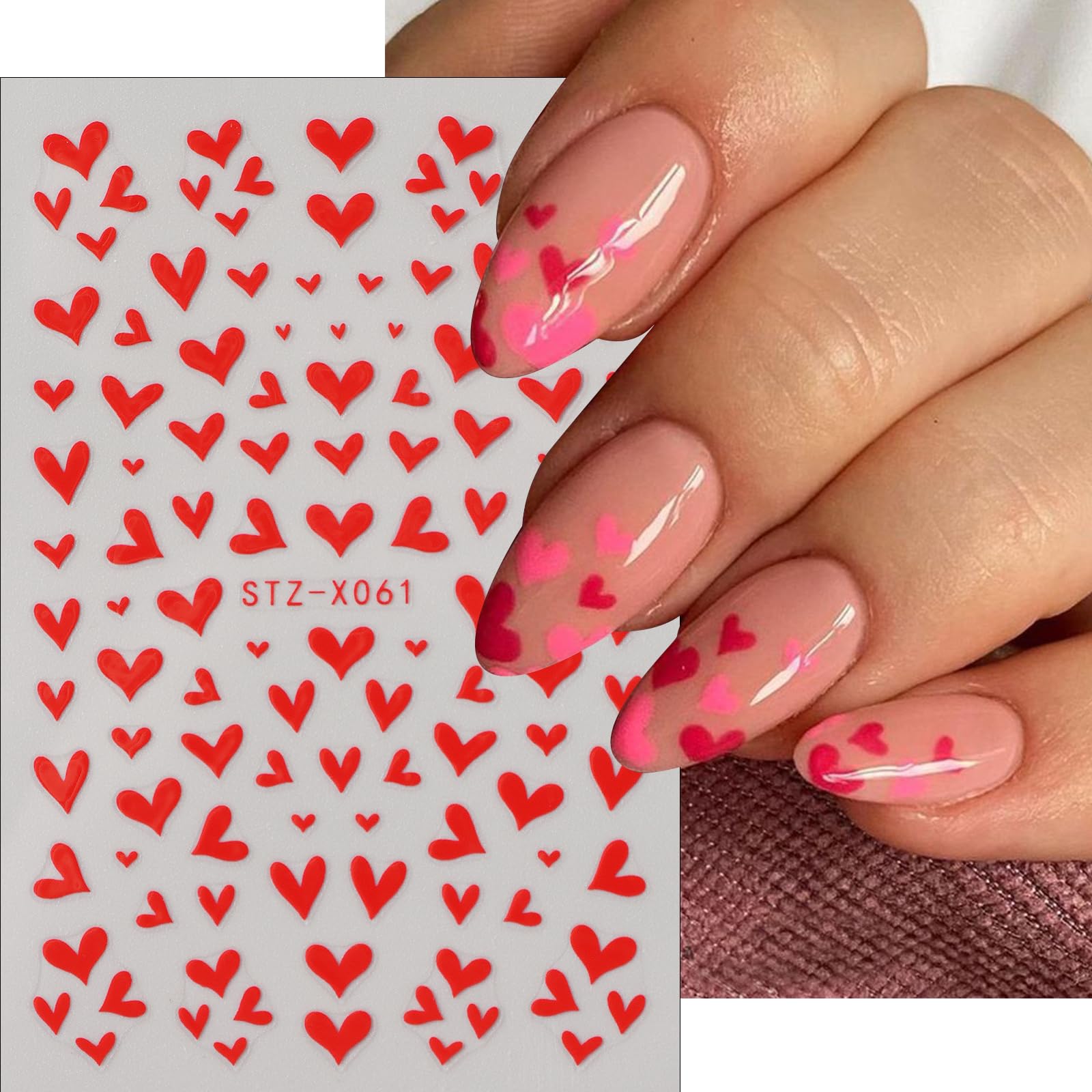 Valentine's Red Heart Nail Stickers - 6 Sheets 3D Nail Art for Women & Girls