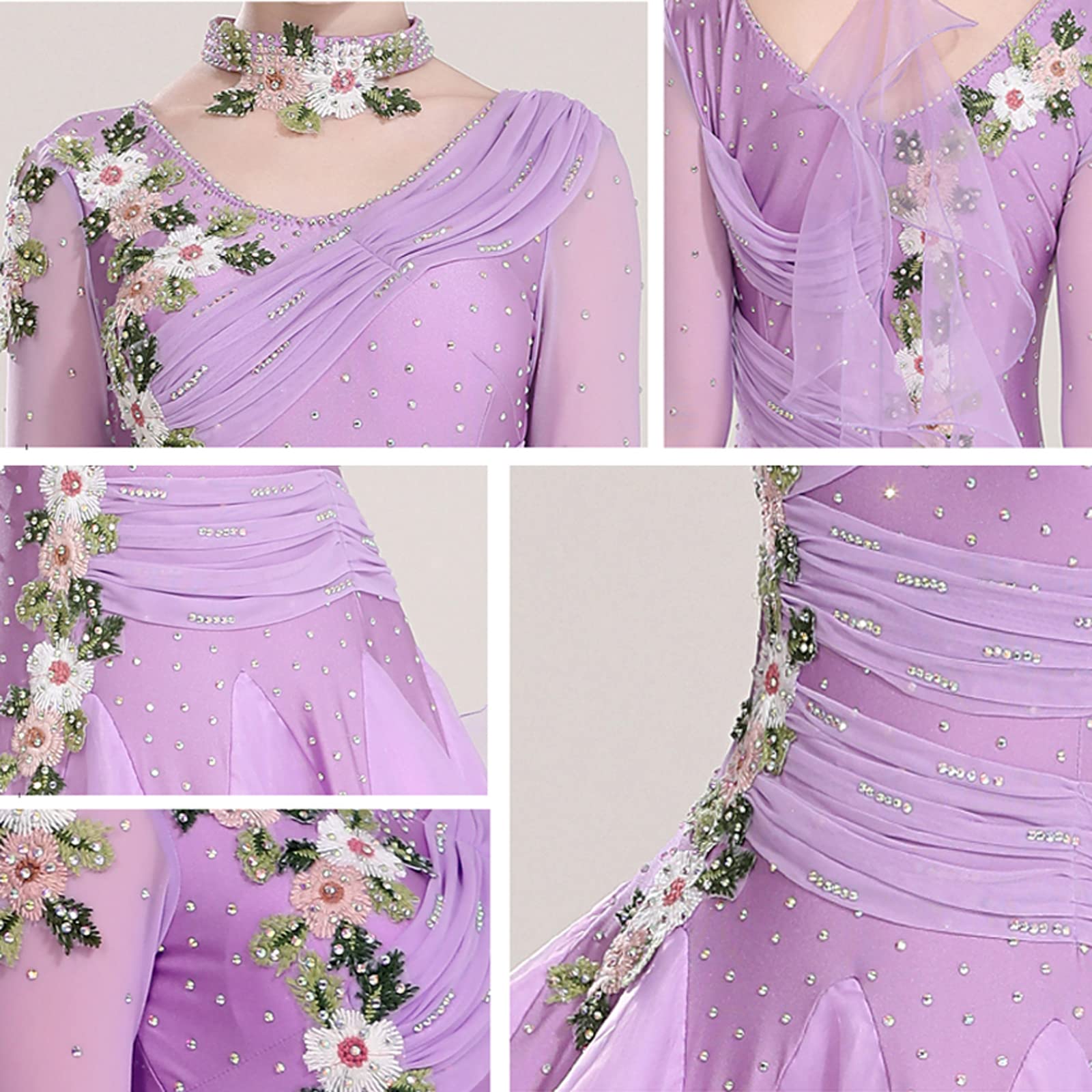 Professional Standard Ballroom Dance Dress for Women - Salsa, Waltz & Competition Costume - Elegant Embroidery Design for Latin & Social Dancing Events