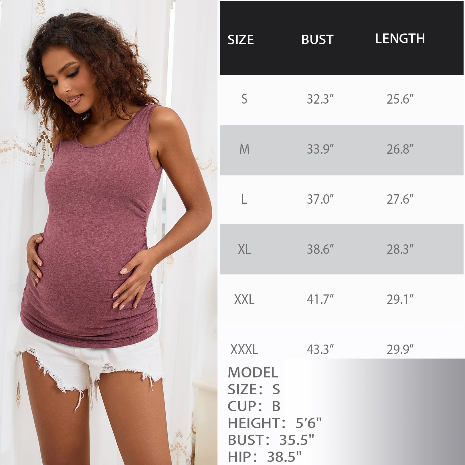Maternity Tank Tops for Women - Soft Ruched Sleeveless Pregnancy Shirts & Nursing Tops | Comfortable Stretch Cotton Basic Tees for Maternity Wear | Perfect for Everyday Use, Nursing, and Pregnancy Photos