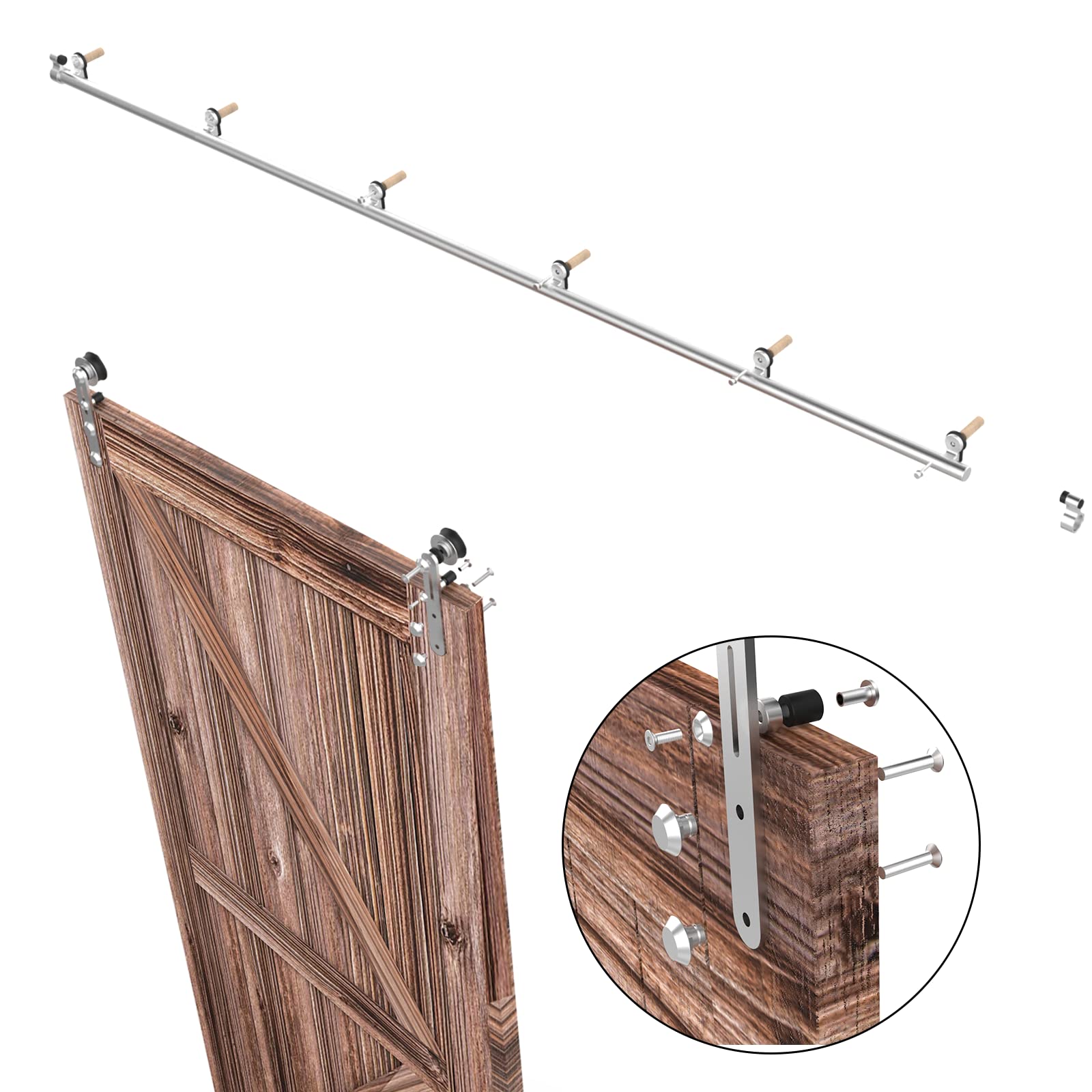 TSMST 5FT Heavy Duty Stainless Steel Sliding Barn Door Hardware Kit - Smooth & Quiet I-Shaped Track for Single Wood Door (Fits 30'' Wide Panel) - Perfect for Bedroom, Closet, or Farmhouse Style Interior Doors