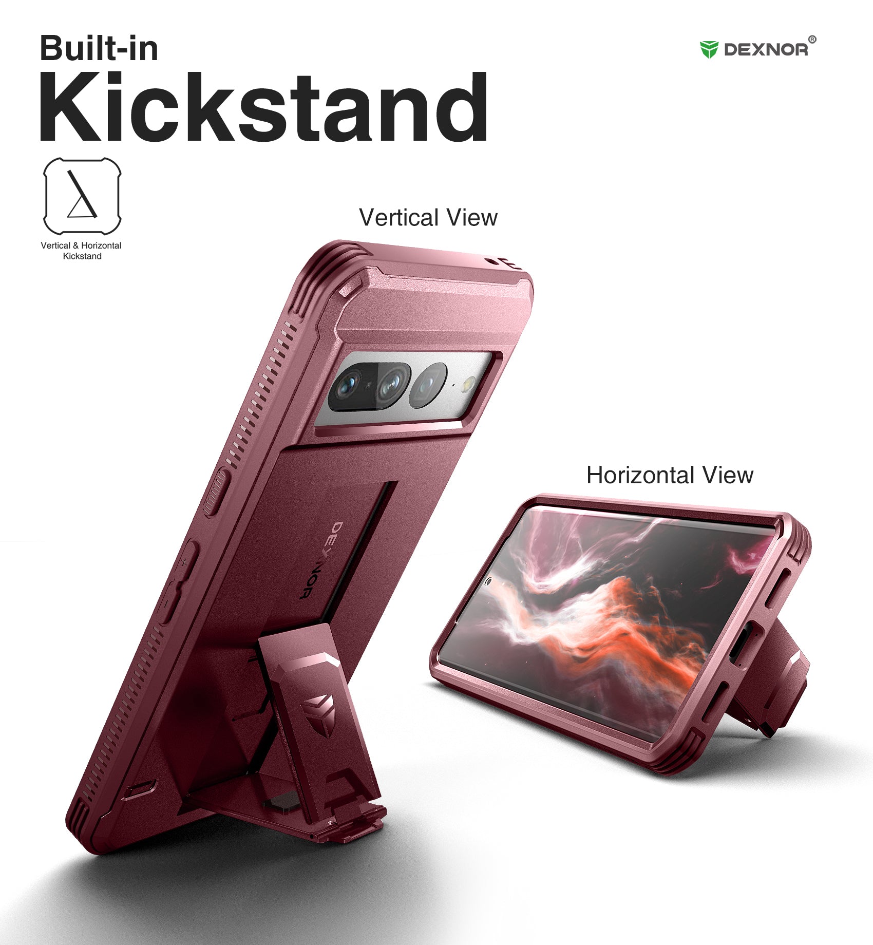 Dexnor Heavy Duty Shockproof Rugged Case for Google Pixel 7 Pro with Built-in Screen Protector, Full Body Bumper & Kickstand - Perfect for Outdoor Activities, Work & Travel Protection