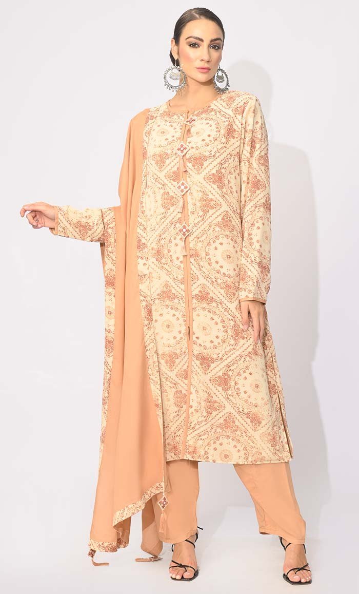 Bohemian Bliss: Printed 3-Piece Salwar Kameez Set with Dupatta & Tassel Details | Cotton Ethnic Outfit for Women | Perfect for Festivals, Weddings & Cultural Events