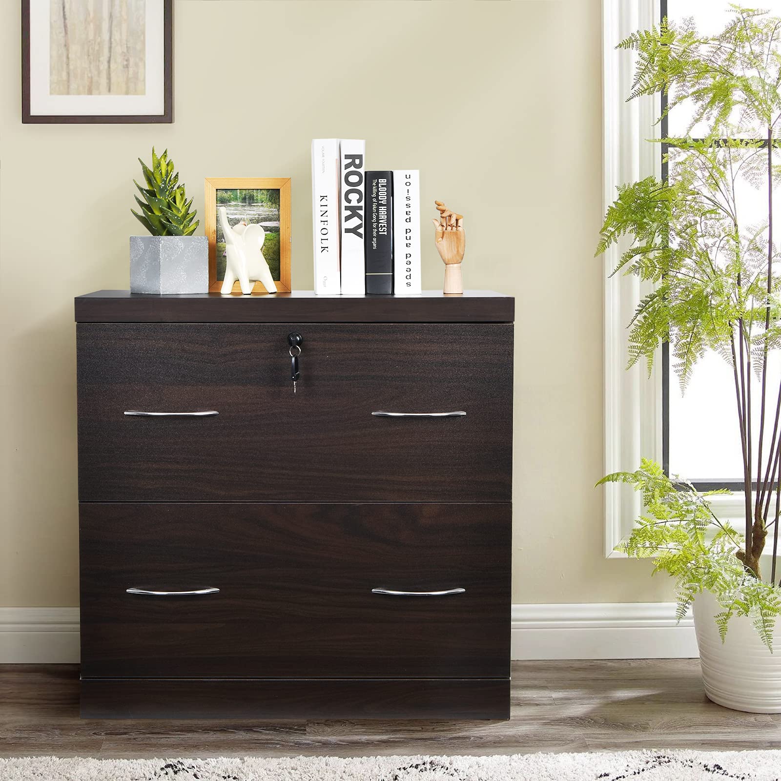 Giantex 2-Drawer Lateral File Cabinet with Lock - Heavy Duty Metal Storage Cabinet for Home & Office - Organize Documents, Books, Photos | Perfect for Office, Library, and Home Decor (Brown)