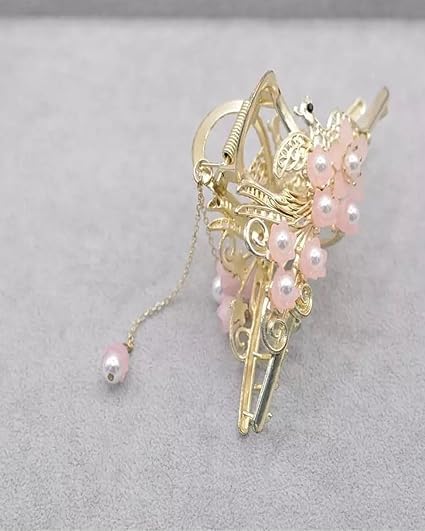 RUBELA Korean Style Hair Claw Clip - White Flower Tassel Hair Accessory for Wedding, Prom, Party & Special Occasions