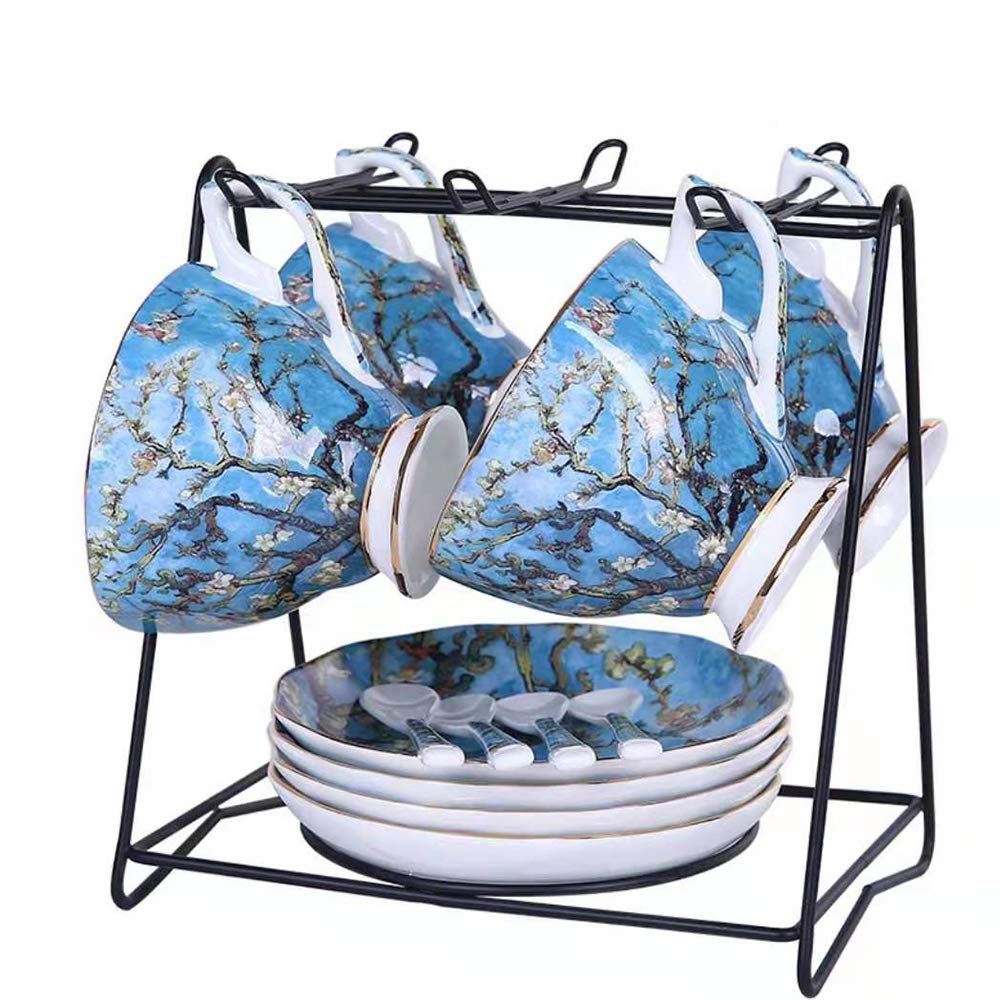 Van Gogh Ceramic Coffee Cup Set - Elegant & Luxurious Tea Cups for Home, Afternoon Tea, and Gifts - 12-Piece Porcelain Tea Set with Saucers - Perfect for Coffee, Tea, and Special Occasions