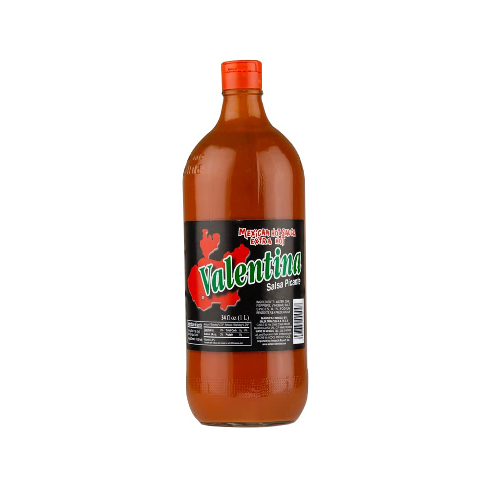 Valentina Salsa Picante Mexican Hot Sauce - Extra Hot Flavor, 34oz Bottle - Authentic Mexican Chili Sauce for Tacos, Nachos, Wings & More