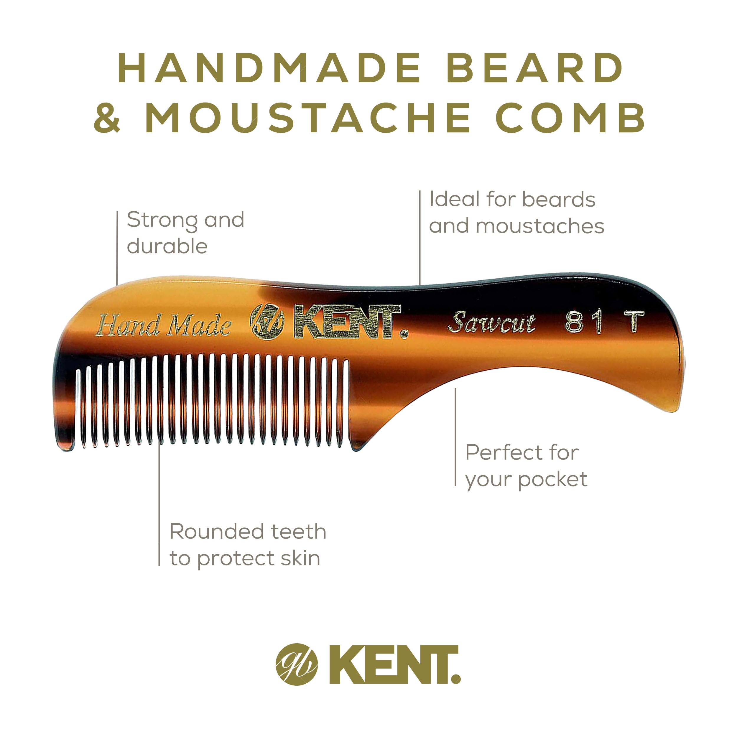 KENT 81T Freddie Handmade Wooden Beard & Mustache Comb - Unbreakable Fine Teeth for Facial Hair Grooming | Pocket Size Travel Comb for Men | Perfect for Daily Grooming, Travel & Gift Giving
