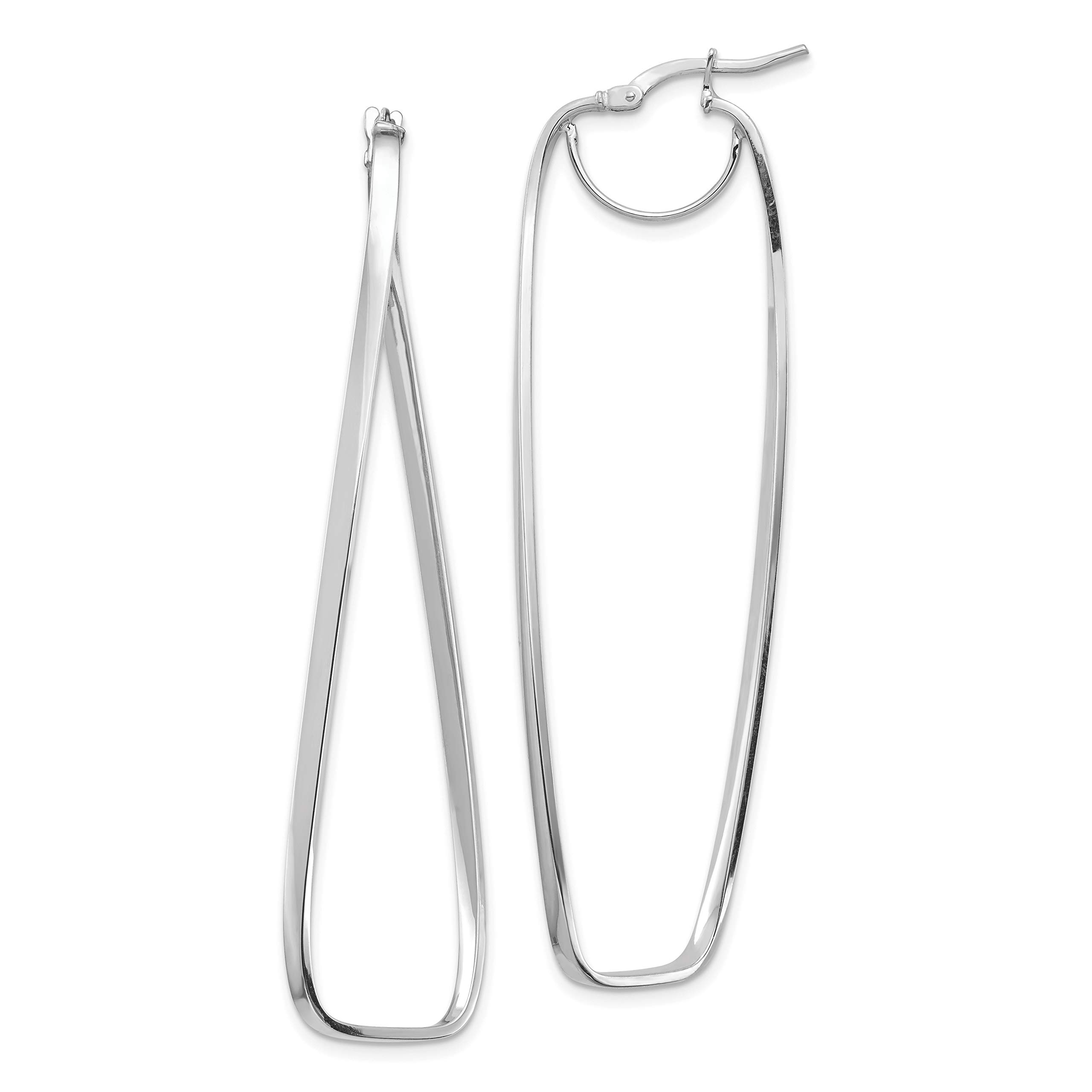14K White Gold Polished 2mm Wavy Rectangle Hoop Earrings for Women - Elegant Everyday Jewelry, Perfect for Work, Date Night & Special Occasions