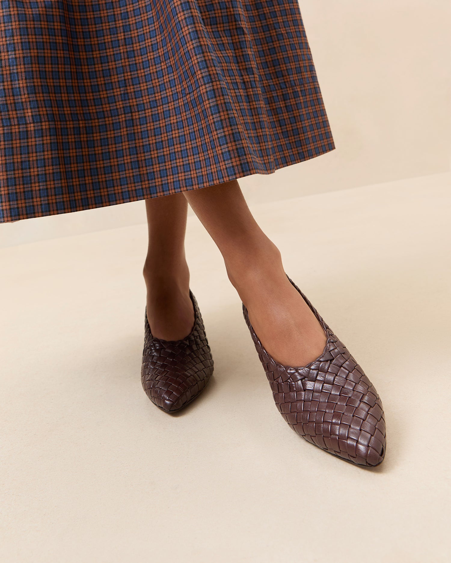 Maeve Women's Espresso Woven Leather Pump Shoes - Comfortable Low Heel Dress Pumps for Work, Office & Special Occasions