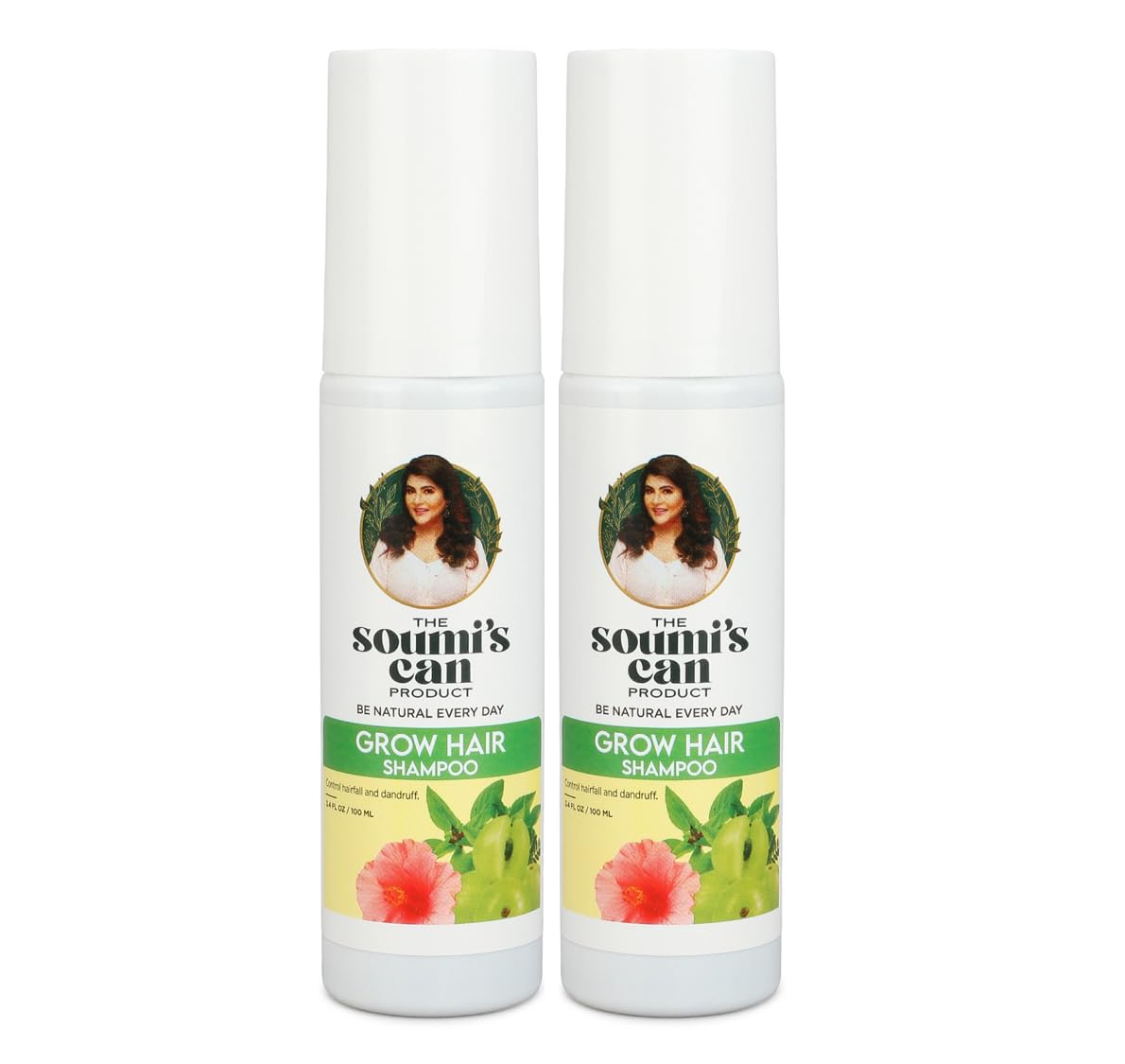 SOUMI'S CAN Grow Hair Shampoo with Tulsi, Amla & Hibiscus - Anti Hair Fall & Dandruff Control Shampoo - Volumizing & Nourishing Herbal Formula for Women & Men - 100ml (Pack of 2) - Perfect for Daily Hair Care & Scalp Health