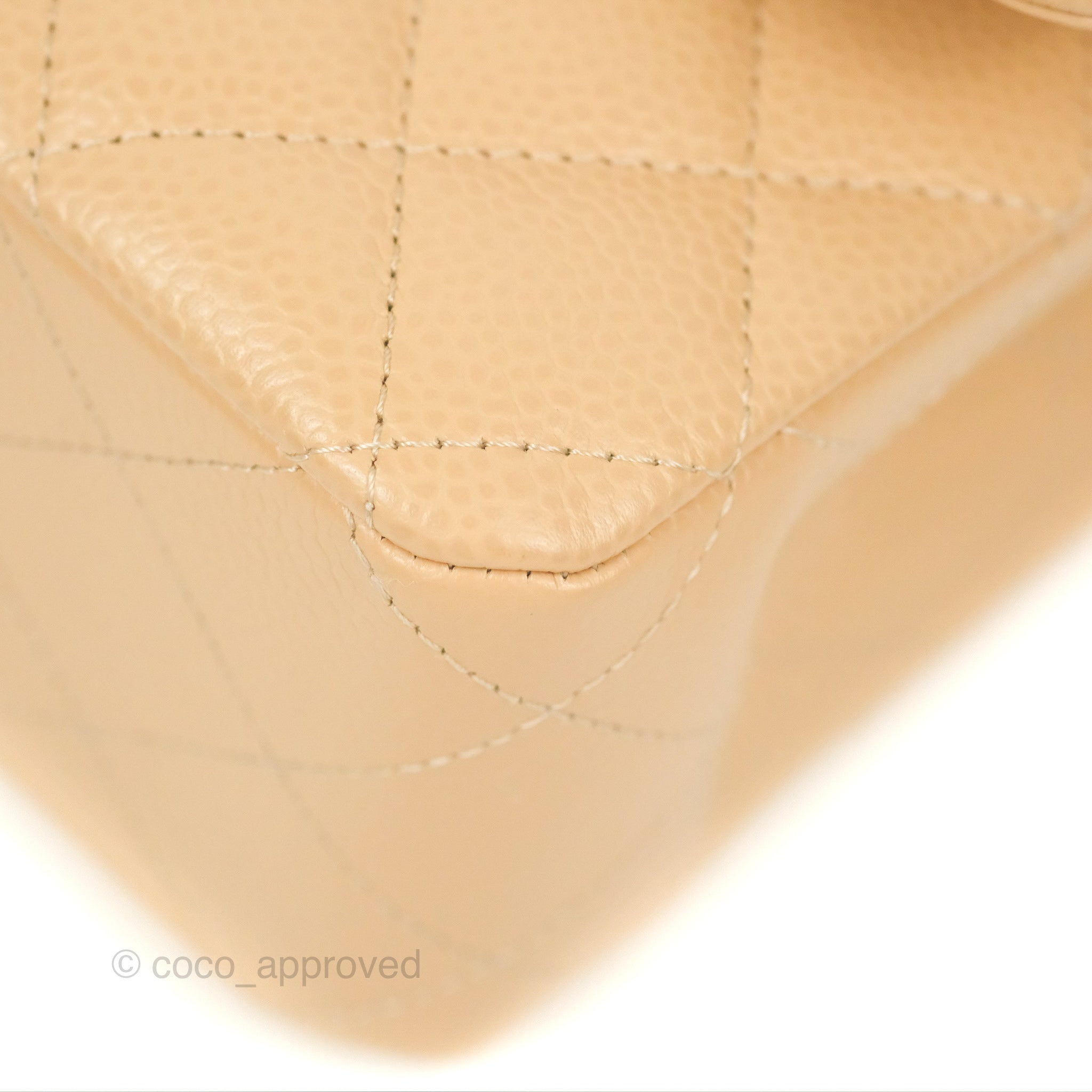 Chanel Classic M/L Medium Double Flap Bag Quilted Beige Caviar Leather with Gold Hardware - Luxury Handbag for Women, Perfect for Work, Parties & Everyday Use